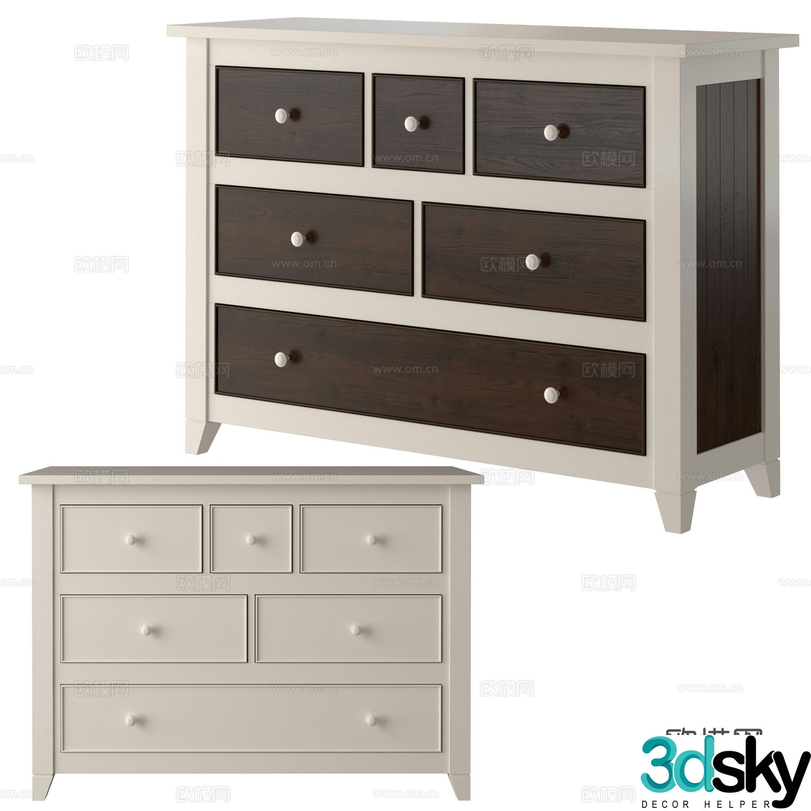 American simple sideboard chest of drawers 3D model
