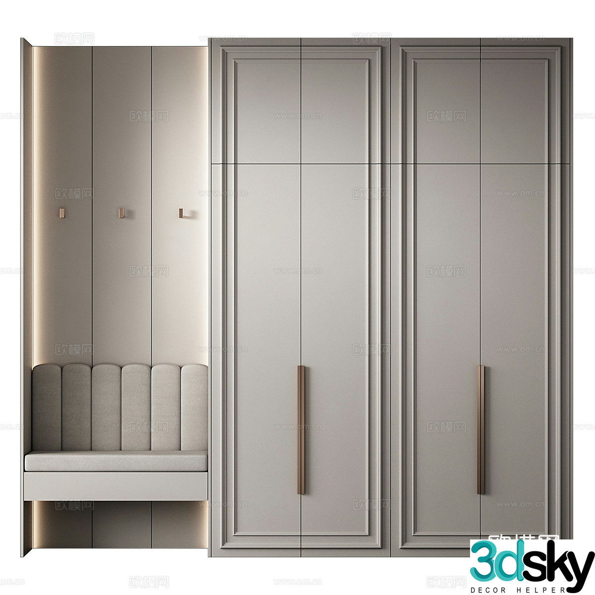 Modern cream style shoe cabinet 3d model