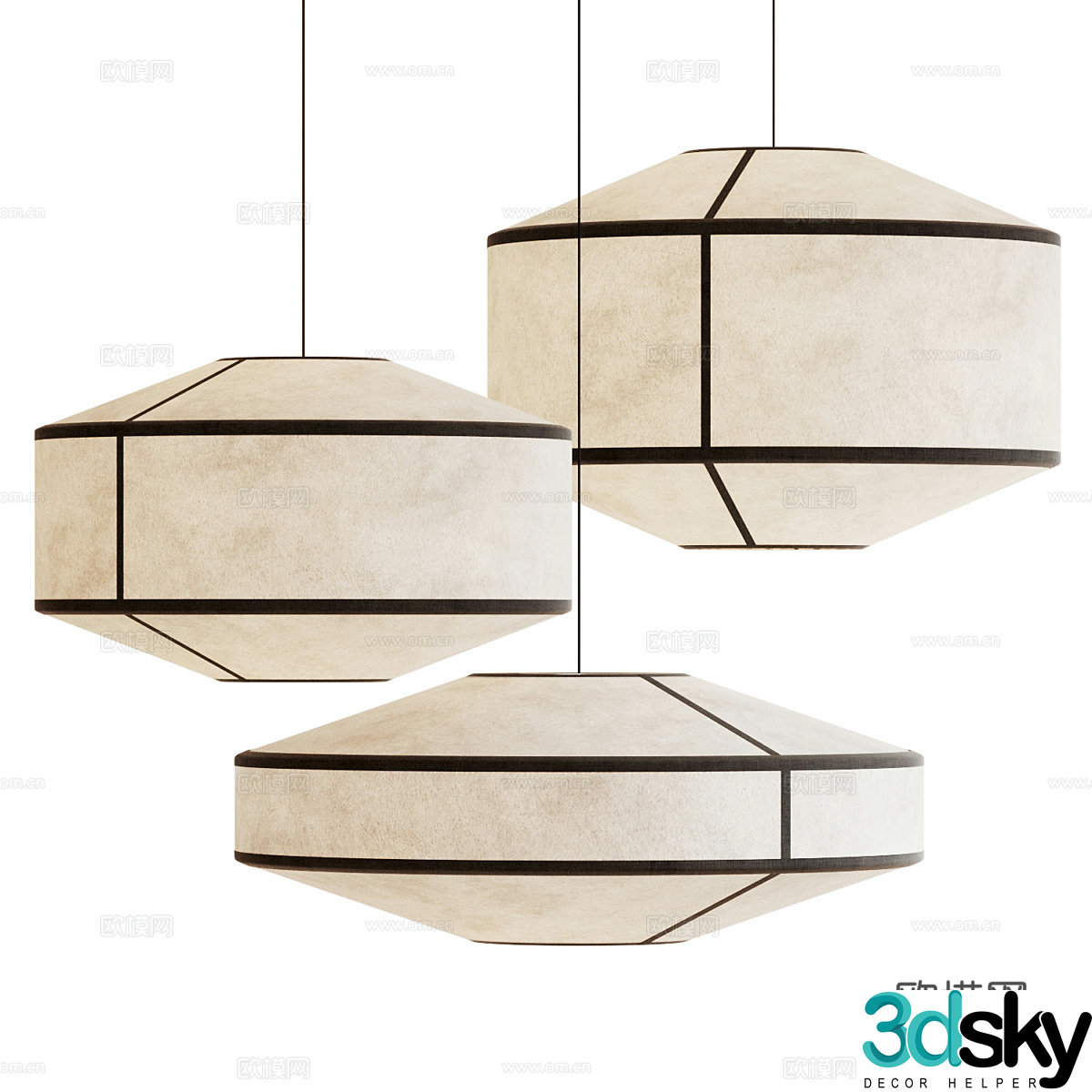 New Chinese style Wasabi Lantern Decorative Chandelier 3D Model