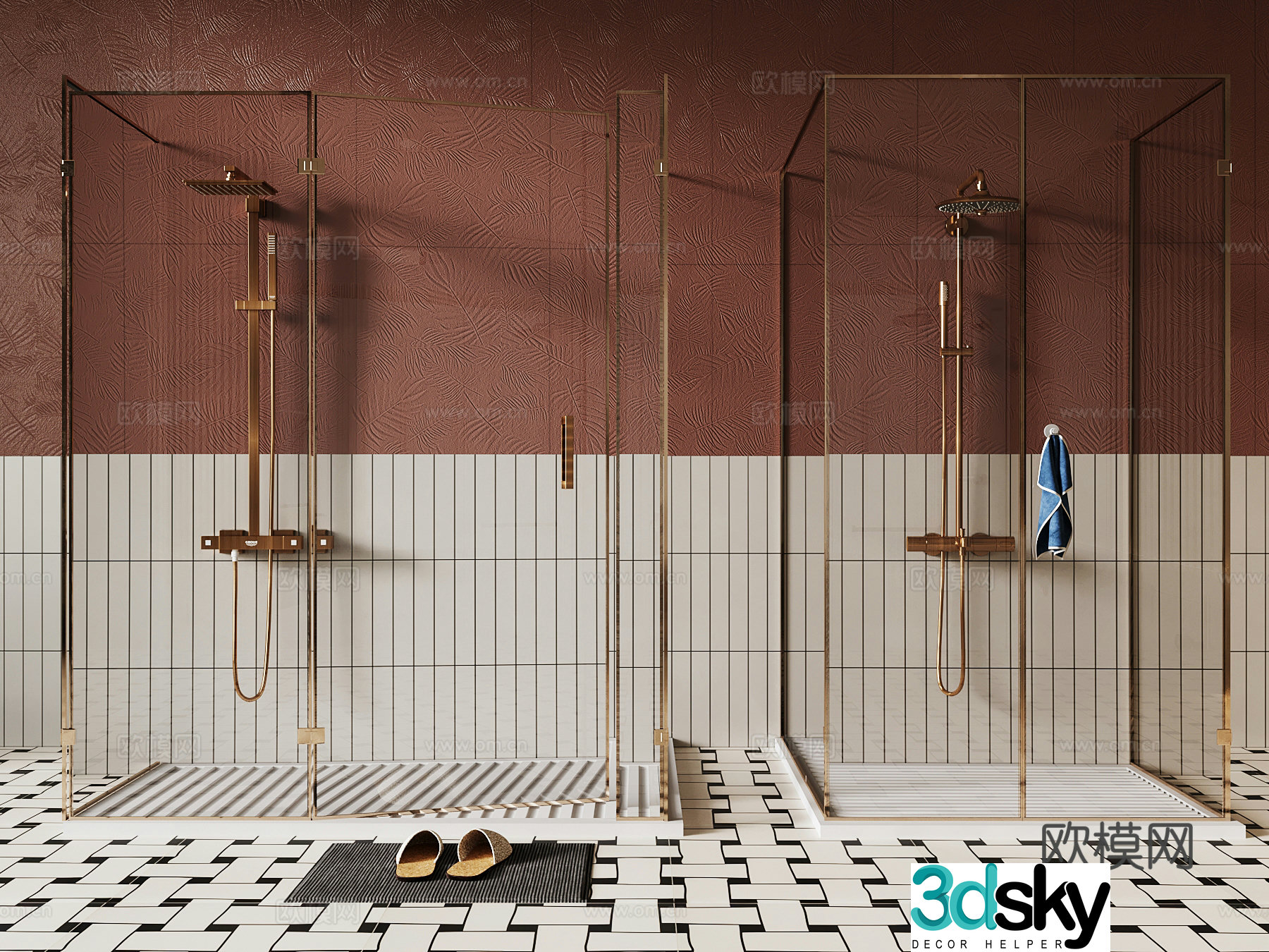 French shower room bathroom 3d model