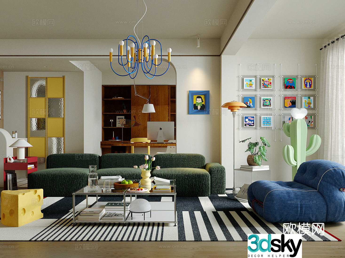 Modern home living room Bauhaus living room Memphis living room Retro style living room Dopamine living room 3d model
