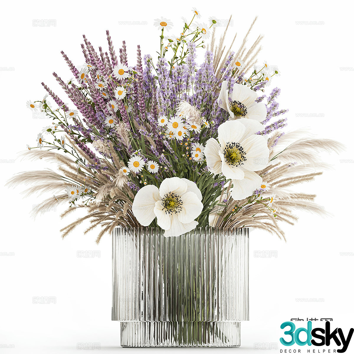 Modern lavender vase flower art 3d model