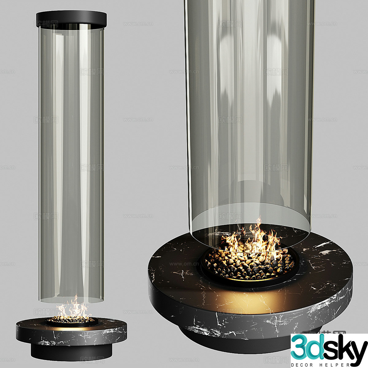Modern minimalist island fireplace 3d model