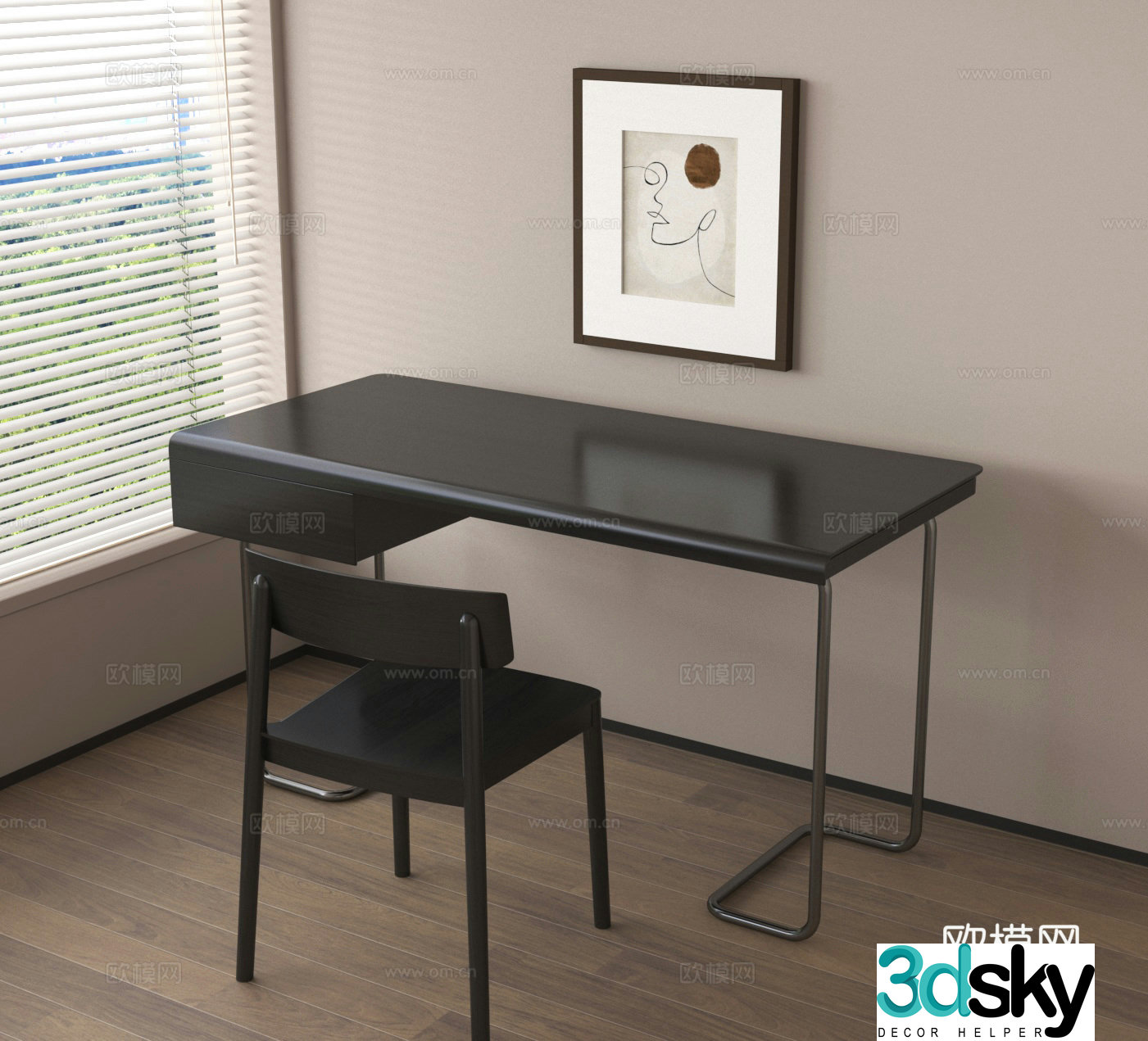 Computer desk office desk reading desk study desk chair 3d model