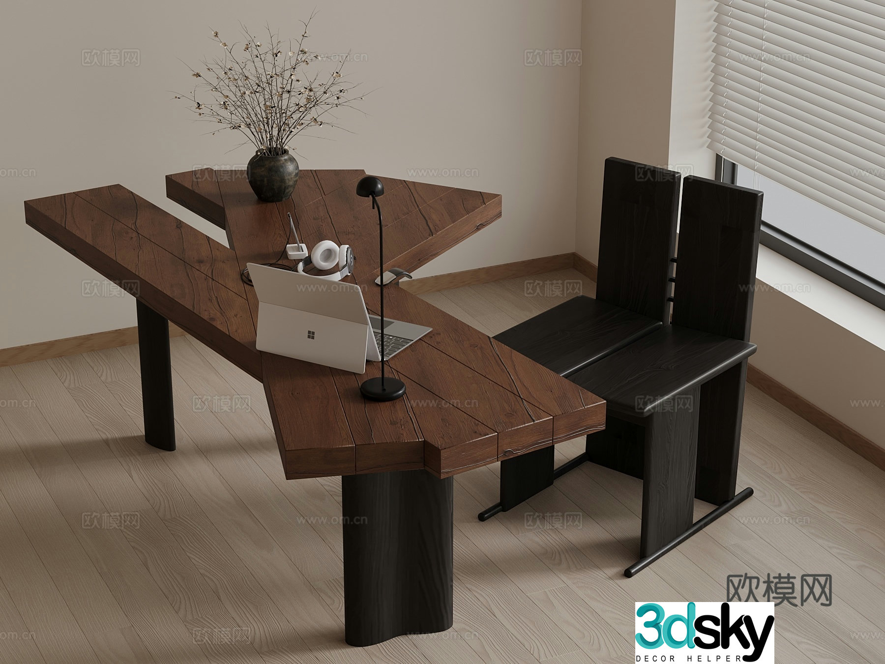 Middle-aged desk and chair ornament decoration 3D model