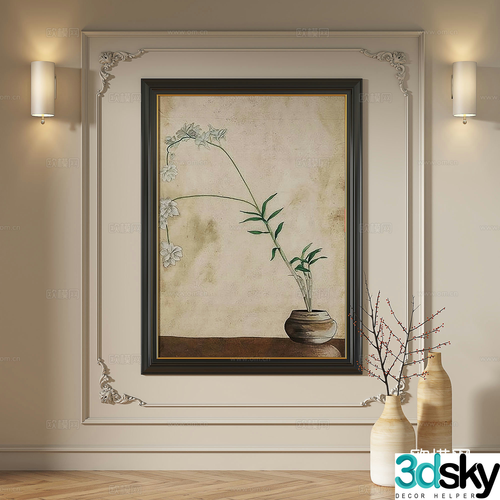 French retro medieval modern European classical decorative painting 3d model