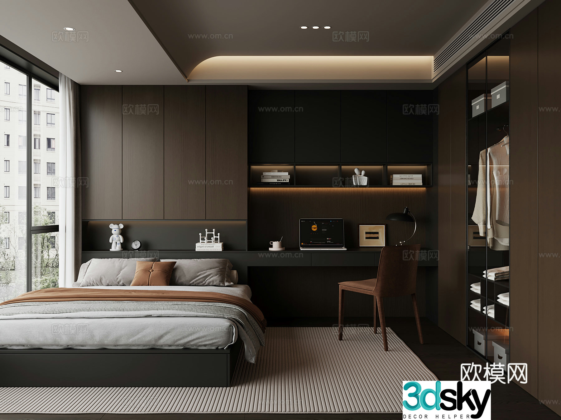 Italian tatami bedroom double bed wardrobe 3d model