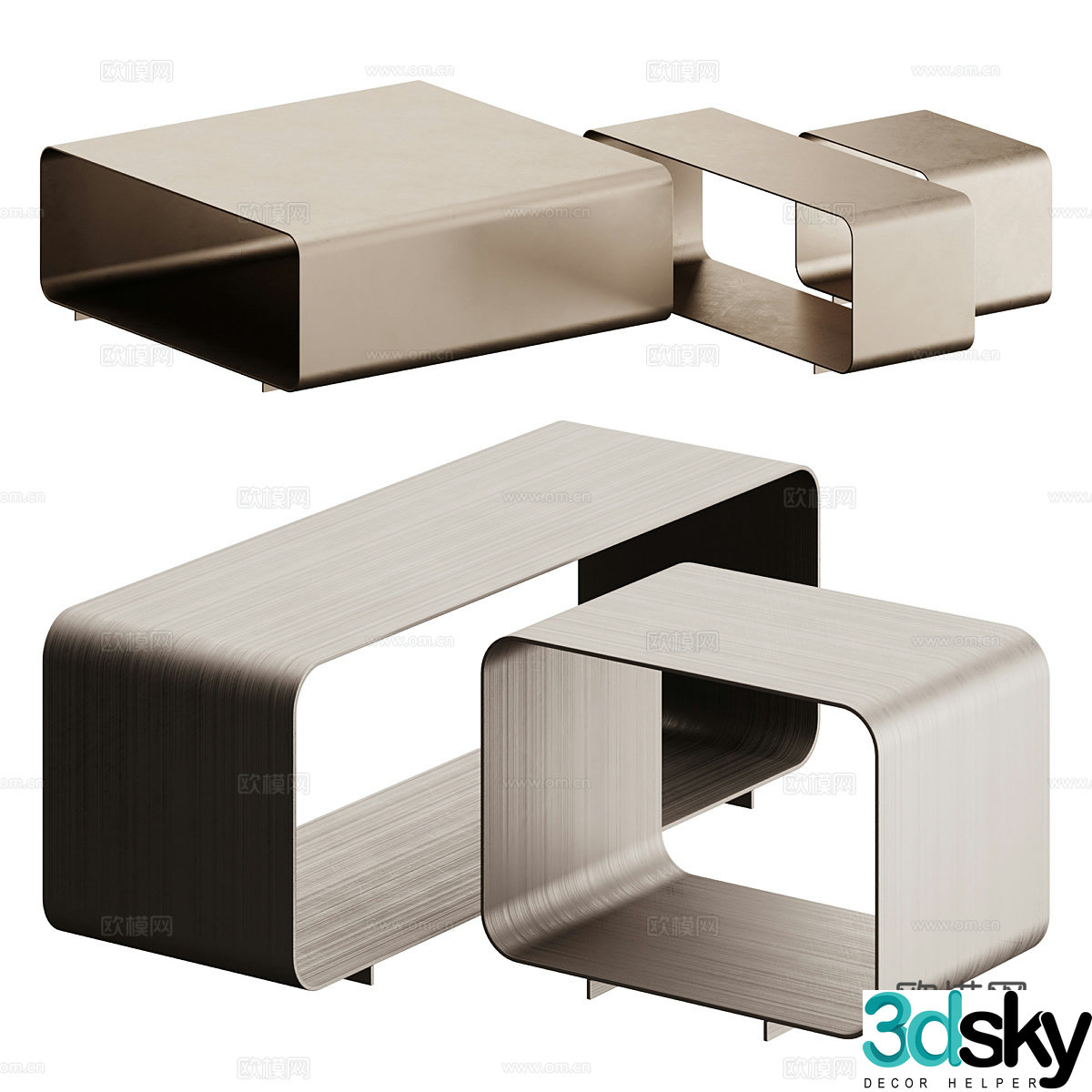 Modern Italian minimalist metal coffee table 3D model