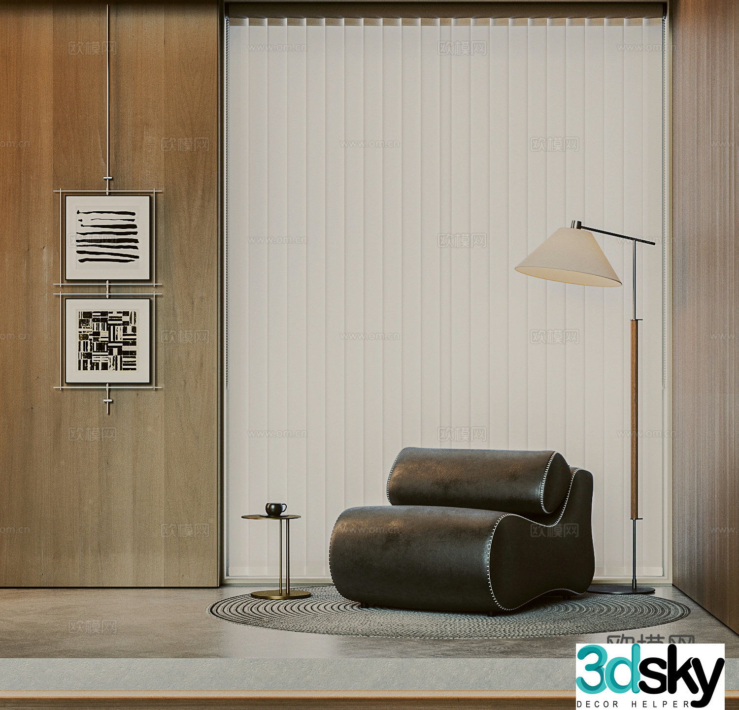 Current Italian single sofa lazy sofa floor lamp carpet casual sofa negotiation sofa 3D model