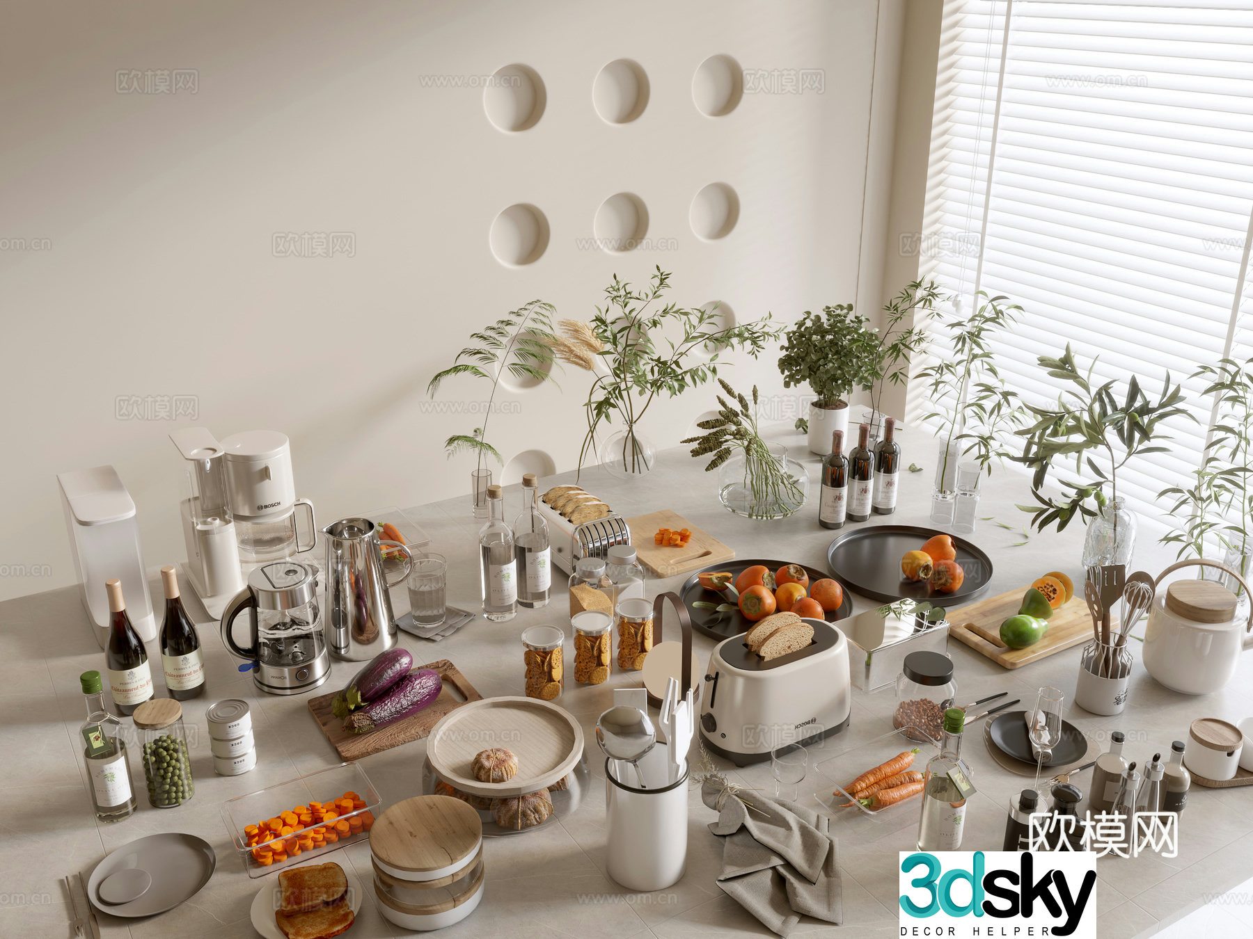 Modern ornament combination Kitchen supplies Kitchenware Tableware Kitchen appliances Art ornaments Dining table 3D model
