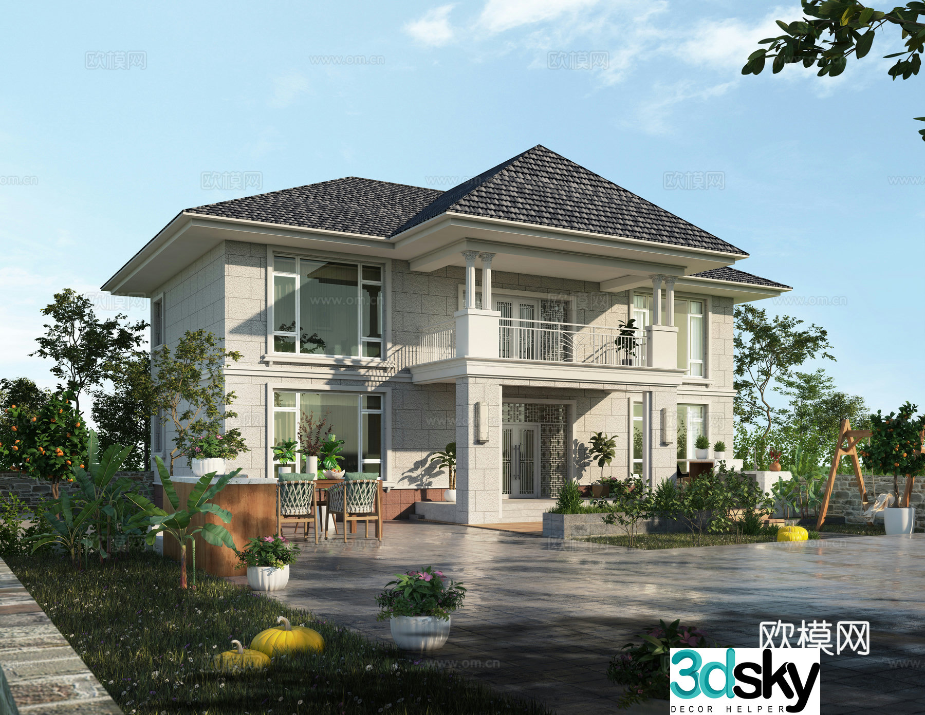 European style villa self-built house modern classical 3d model