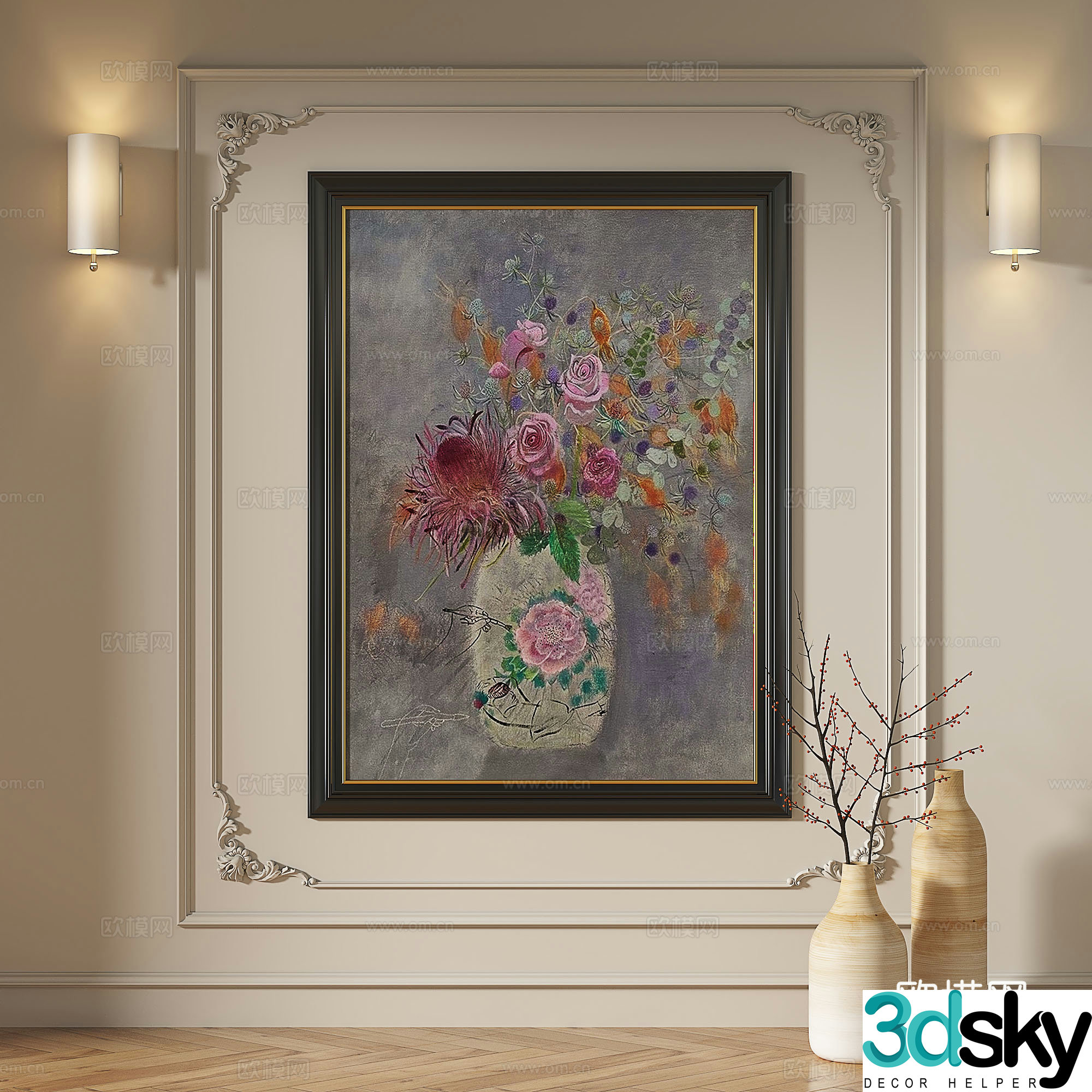 French retro medieval modern European classical decorative painting 3d model