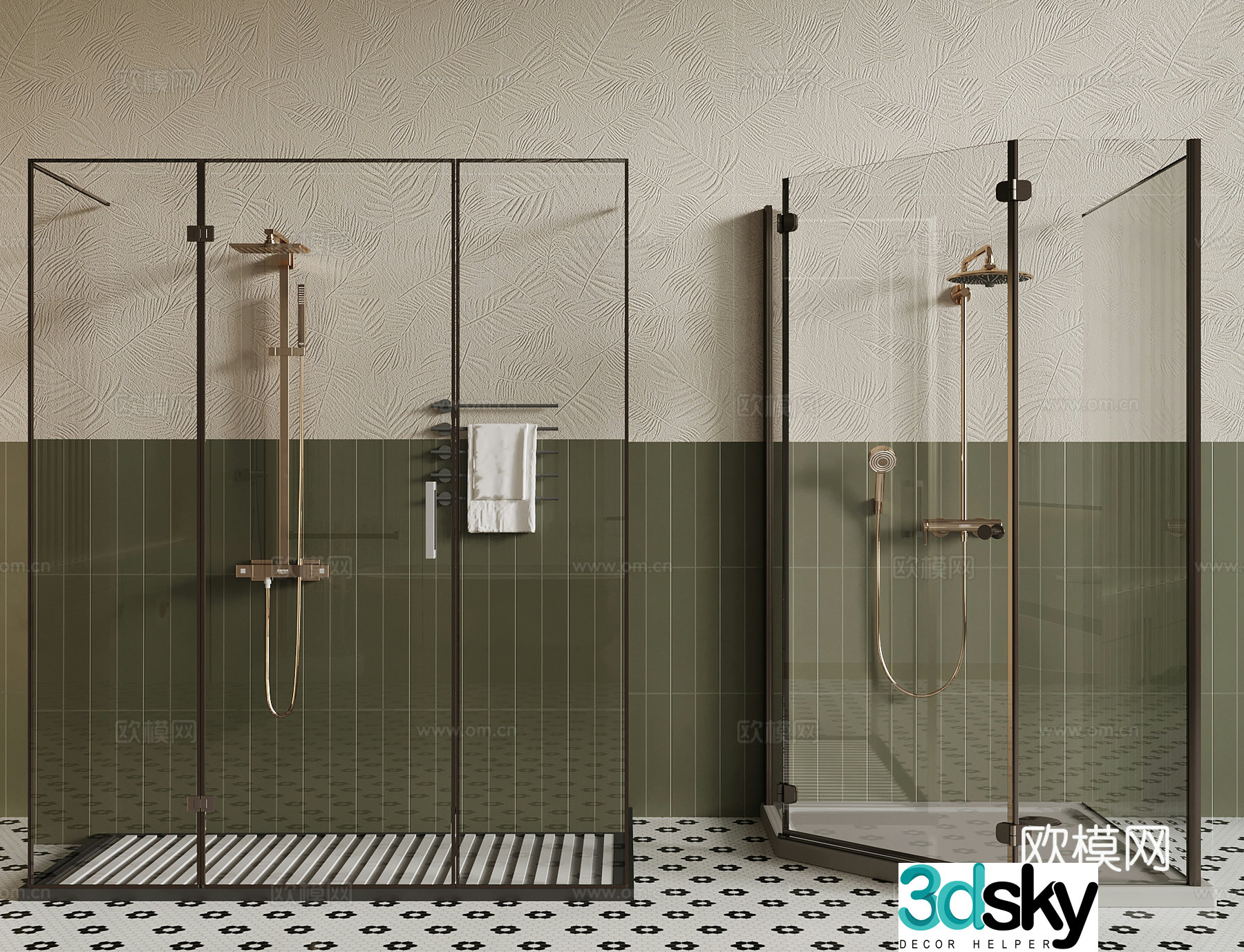 French shower room bathroom 3d model