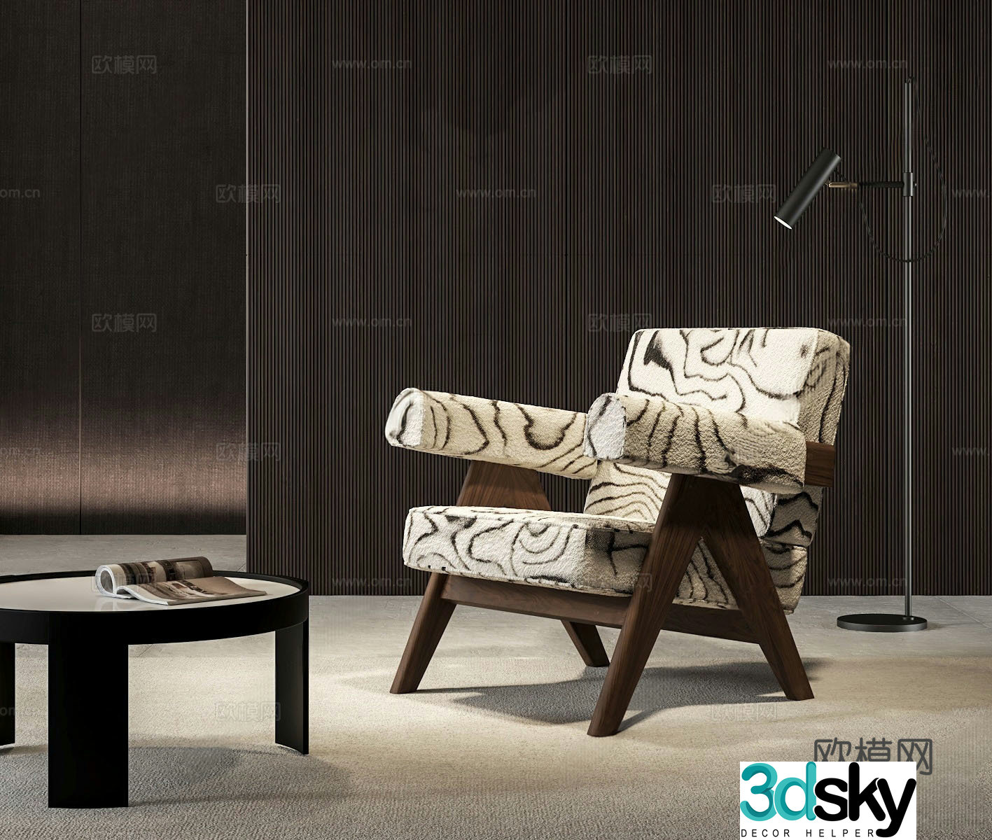 Modern and ancient leisure chair sofa chair Cassina tiger leather leisure chair armrest 3d model