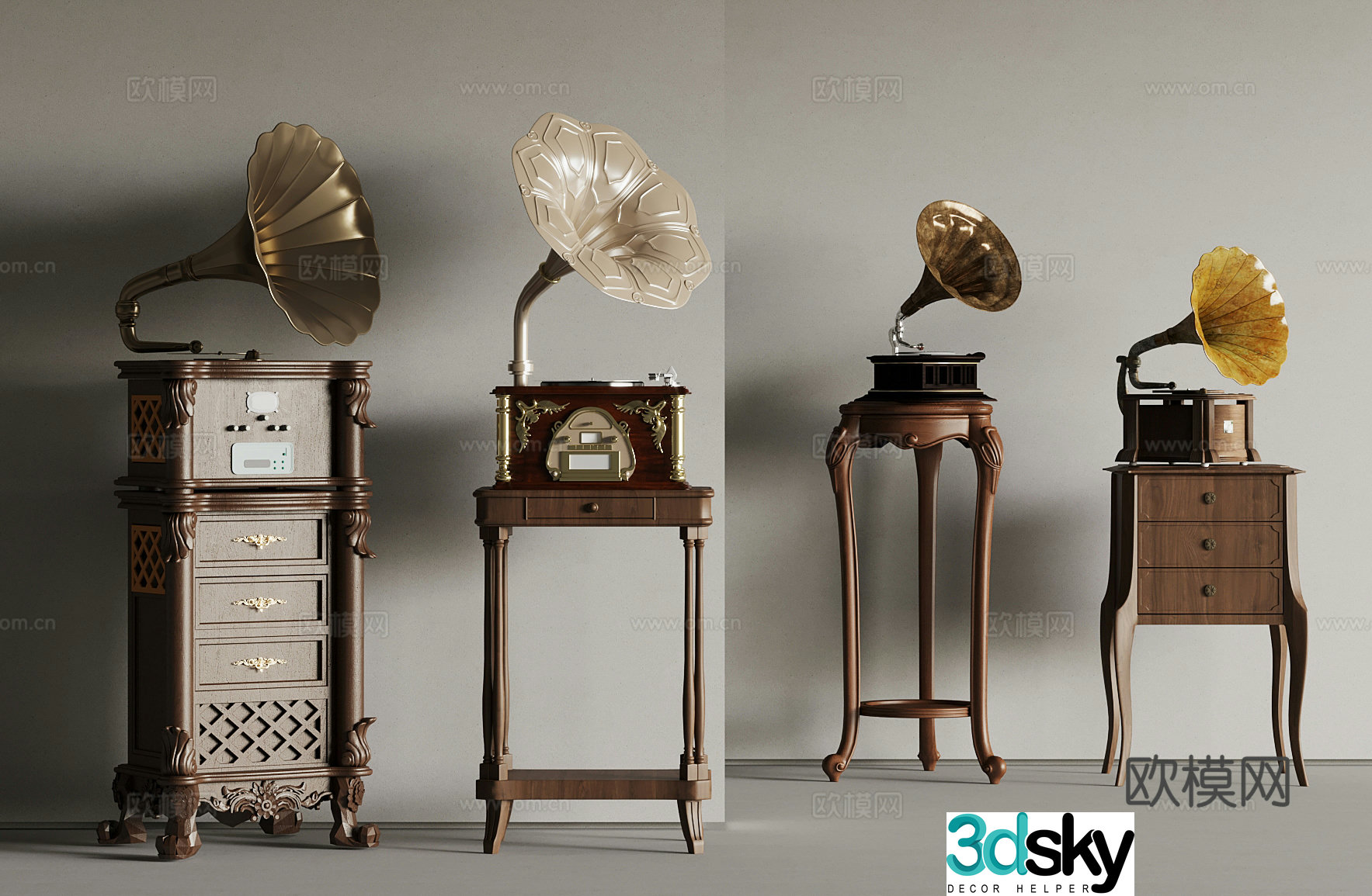 French decorative cabinet side cabinet gramophone ornament 3D model