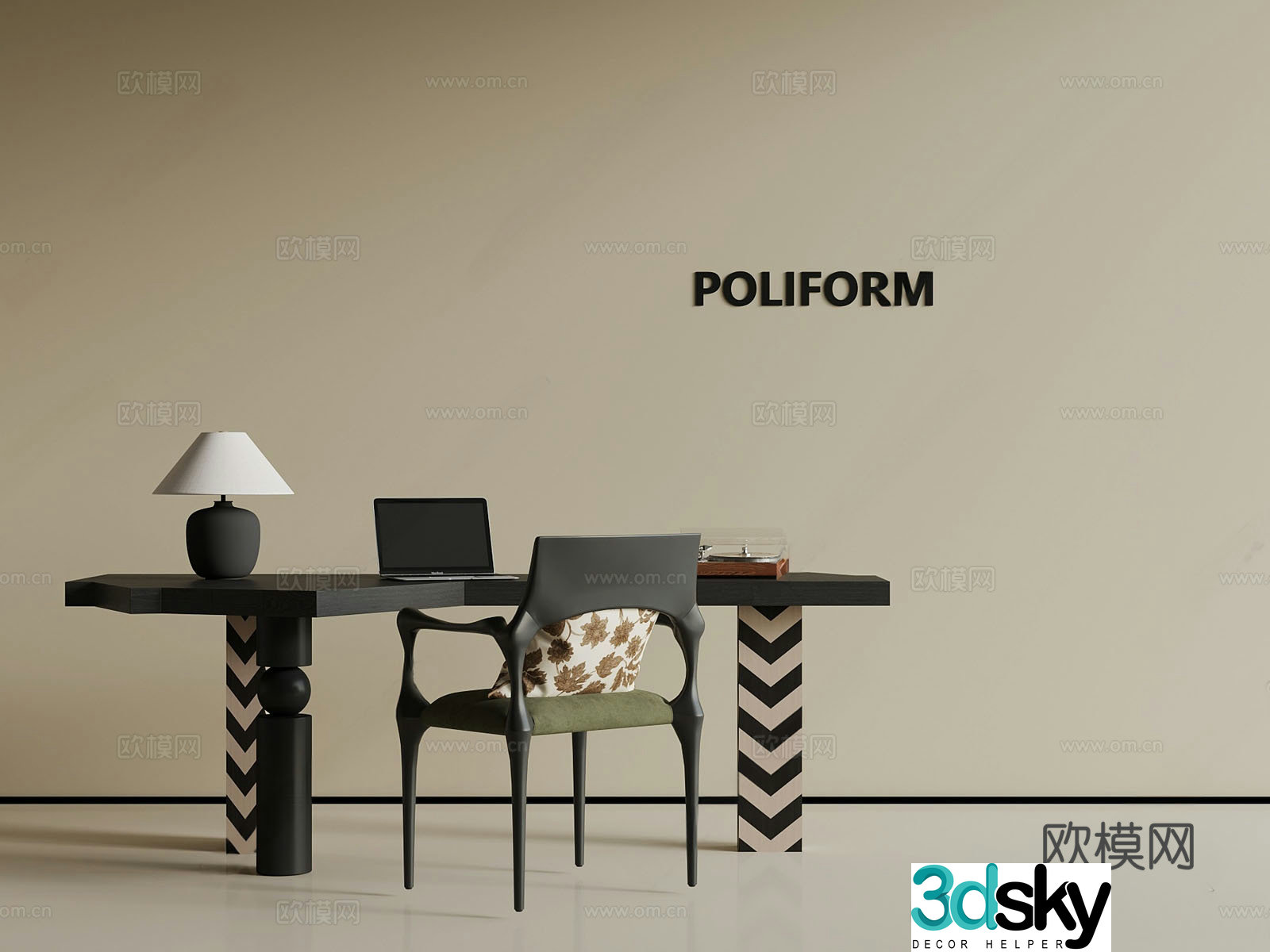 French desk and chair 3d model