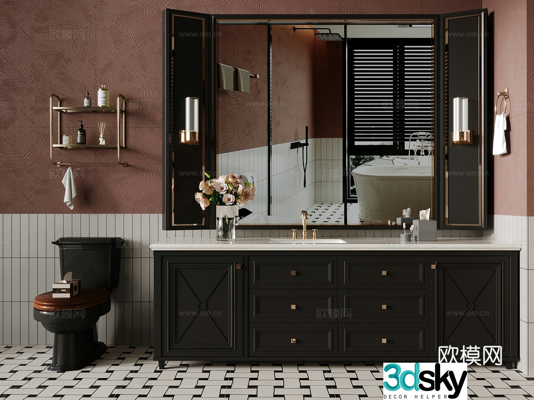 French bathroom cabinet toilet bathroom mirror 3d model