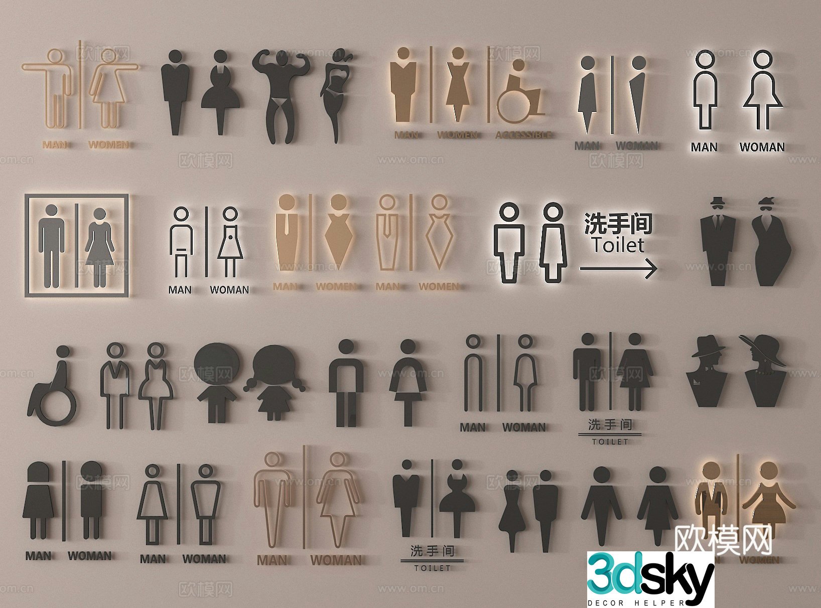 Toilet sign Bathroom sign Signage Toilet sign 3d model