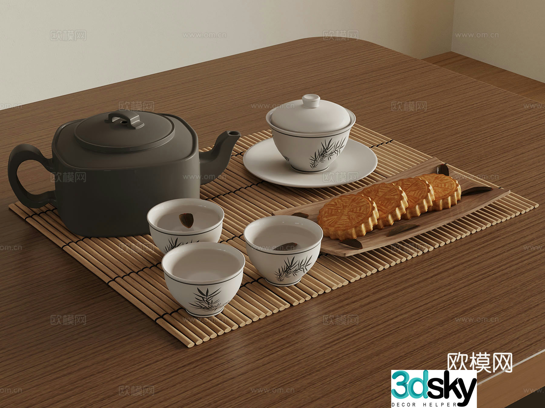 New Chinese style tea set teapot tea cup 3d model