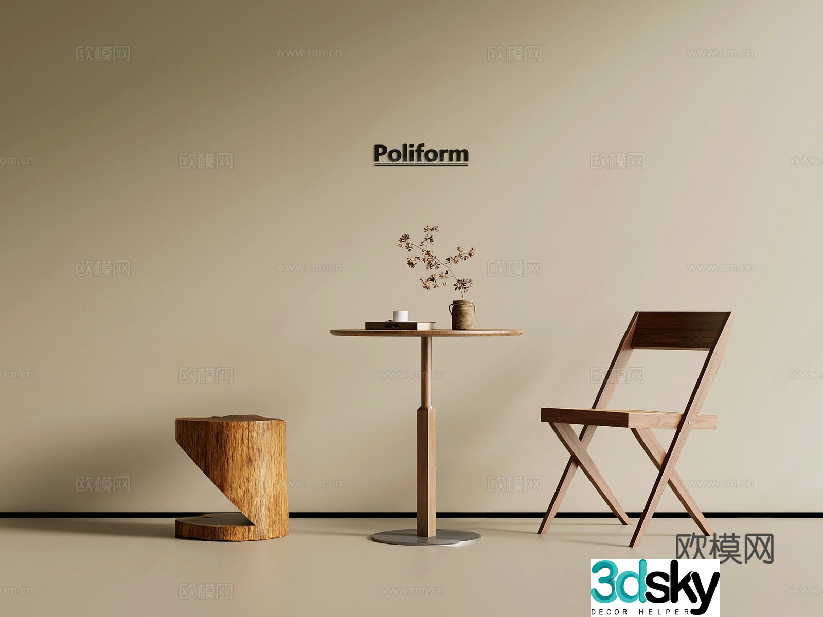 Medium style leisure table and chair 3D model