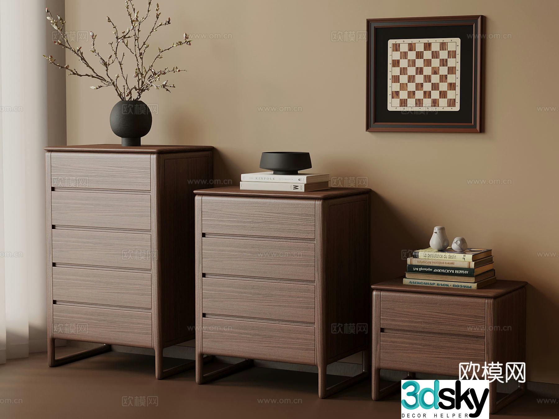 New Chinese style chest of drawers low cabinets side cabinets decorative ornaments 3D model