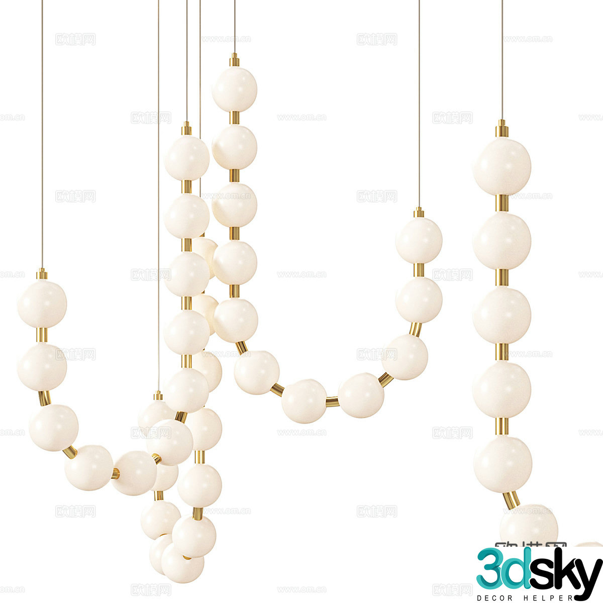 New Chinese style light luxury glass pearl series chandeliers 3D model