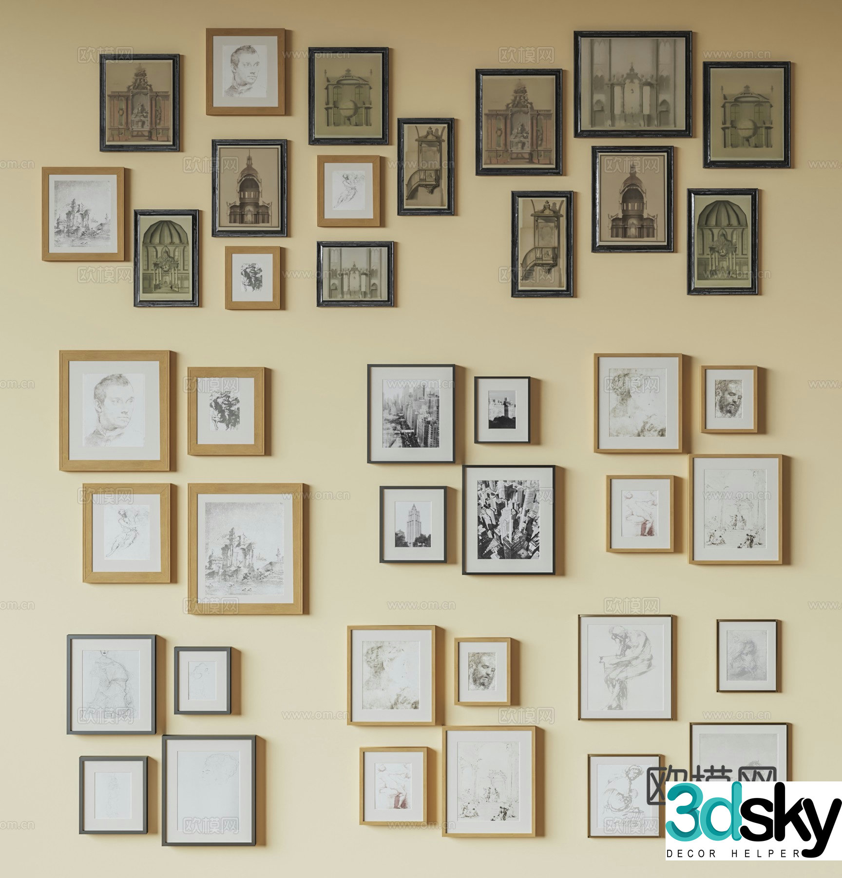 Middle American photo wall retro photo frame wall decoration hanging painting 3d model