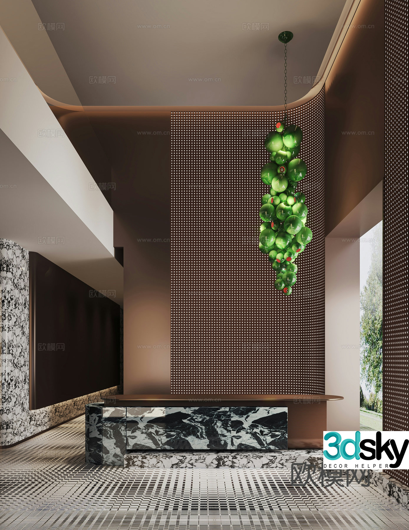 Modern office reception reception front desk grape bunch chandeliers 3d model