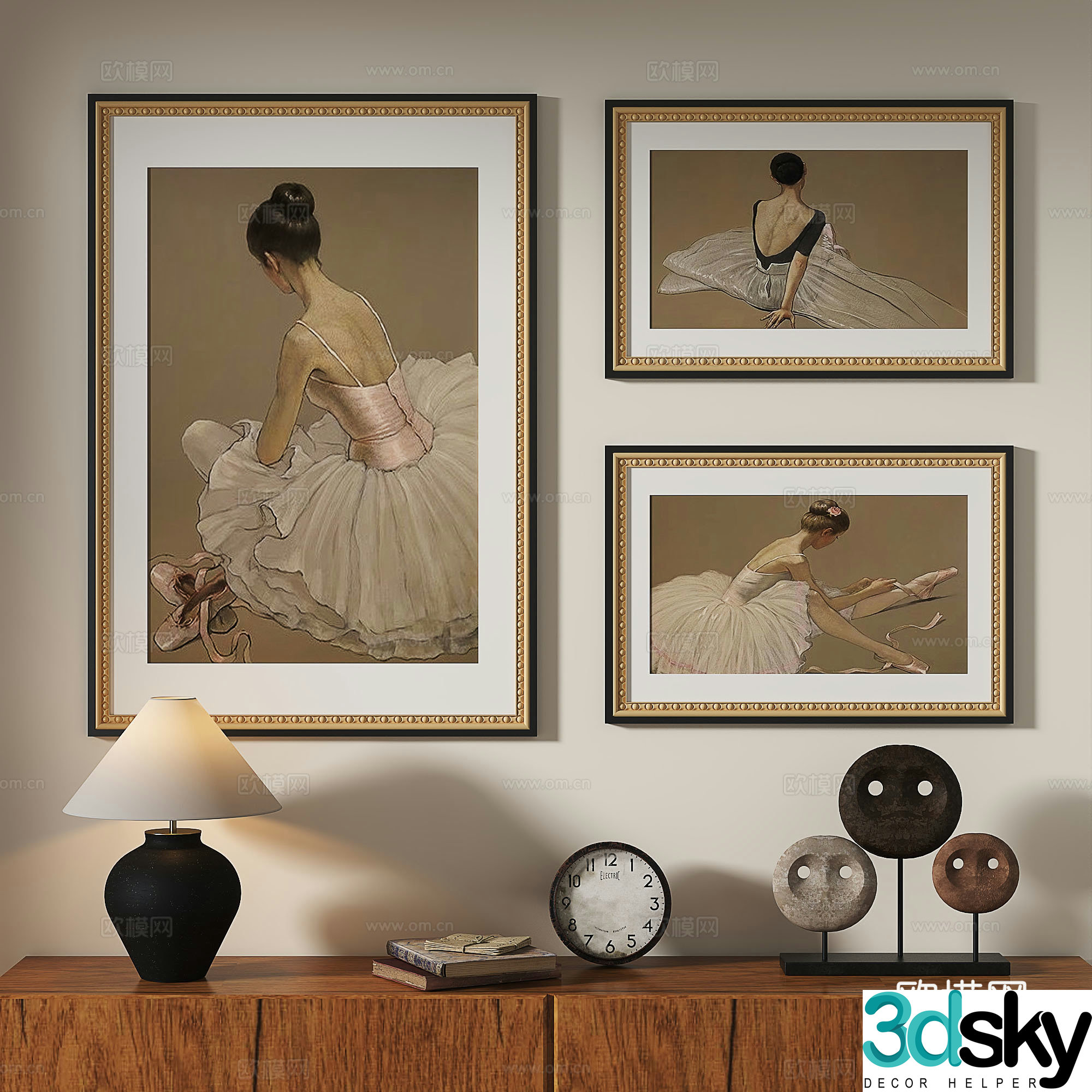 French retro abstract classical oil painting modern abstract decorative painting 3d model