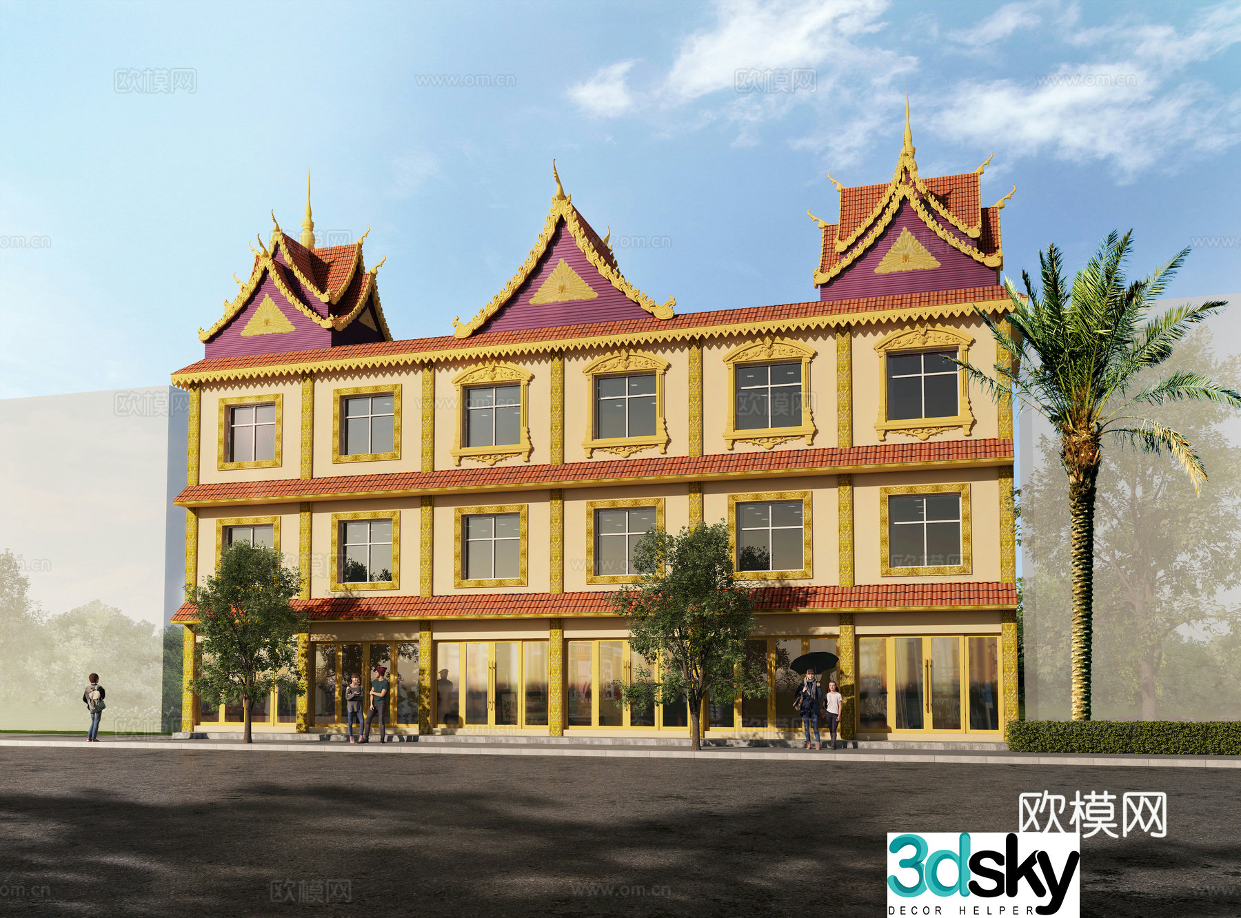 Dai architecture Dai ethnic group Dehong Mangshi Peacock Minority architecture Ethnic construction 3D model