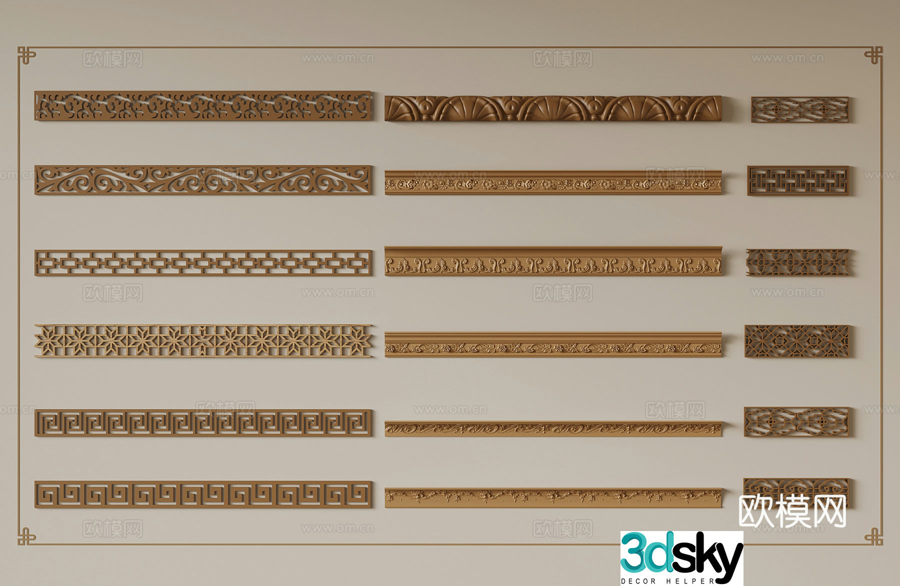 Modern window floral lines 3d model