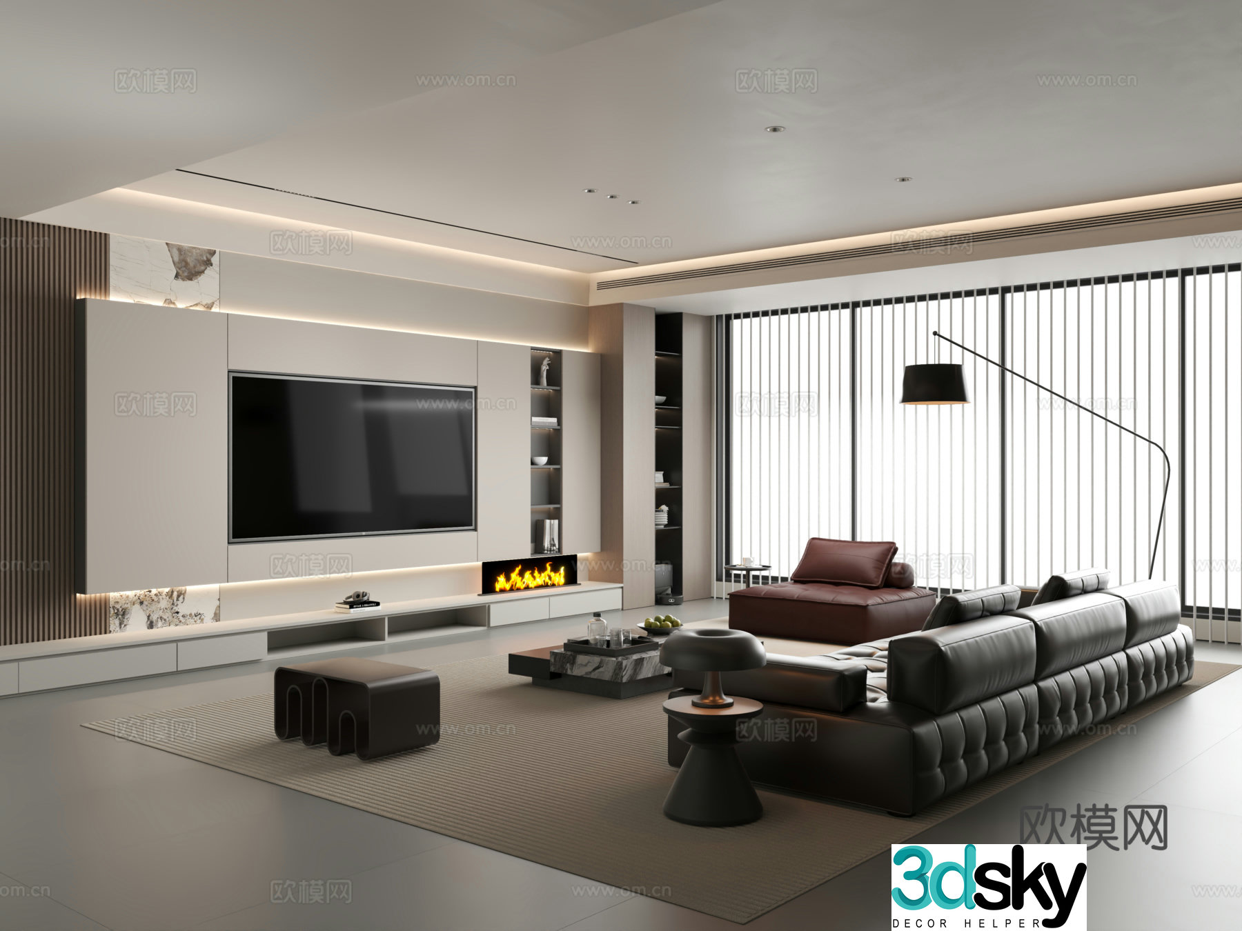 Modern Italian living room Home living room Leather sofa combination 3D model