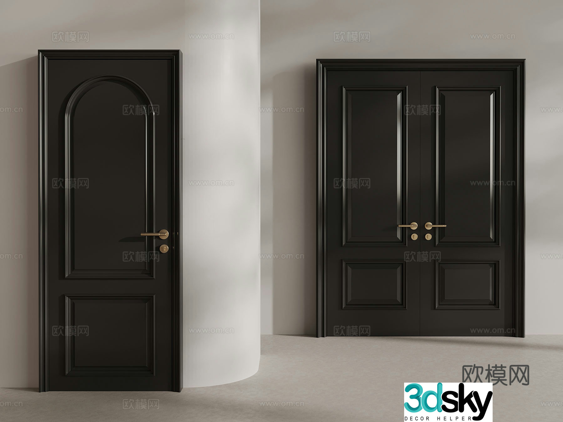 French double-opening door Single-opening door Indoor door 3D model