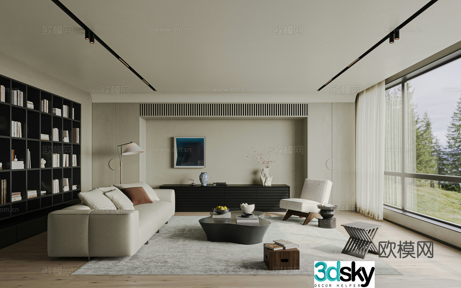 Modern Bulgari style living room living room without lights sofa coffee table combination leather sofa coffee table 3D model
