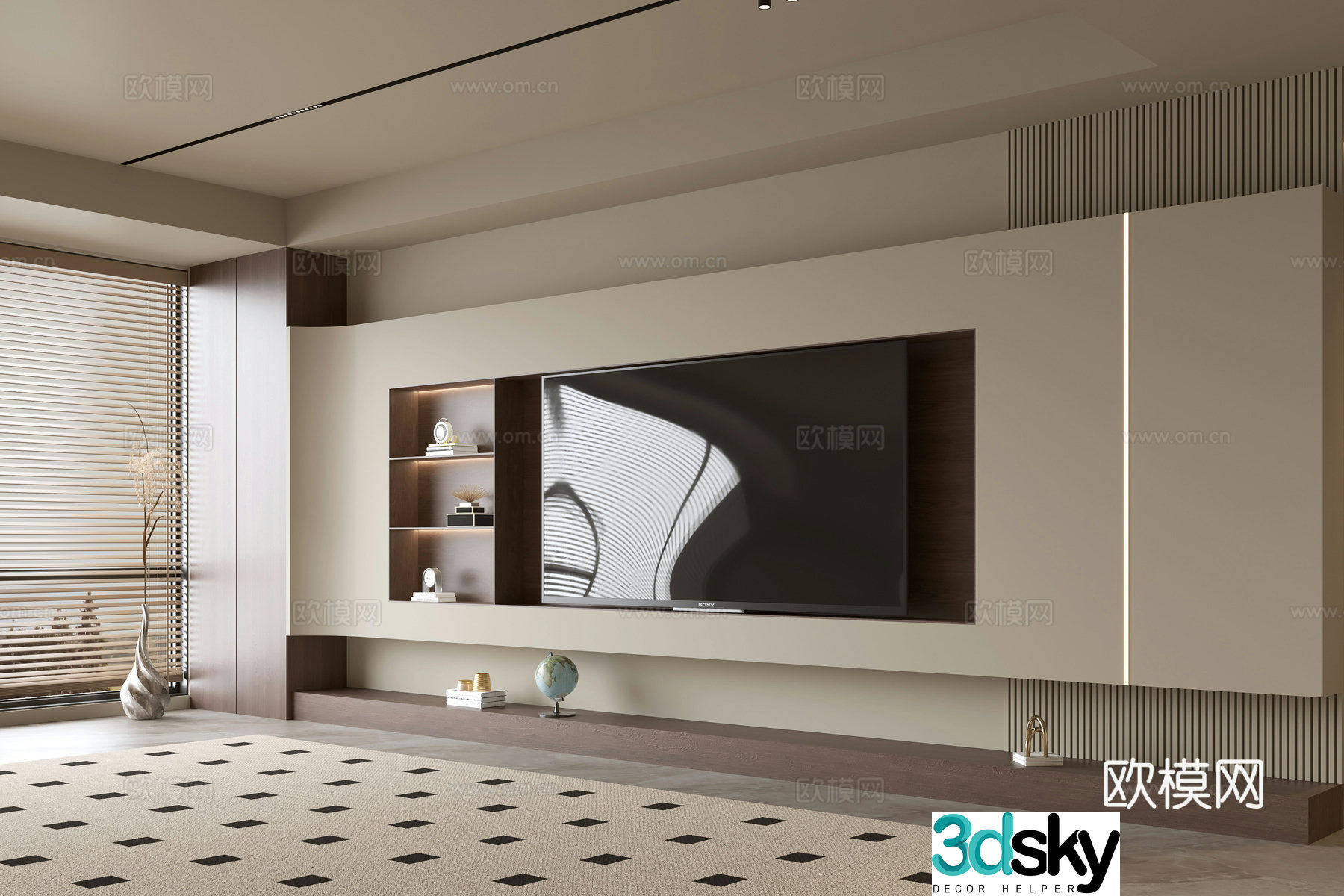 Wasabi Middle Style TV Background TV Cabinet Song style TV Background Wall Wasabi Life Room Ornament 3D Model