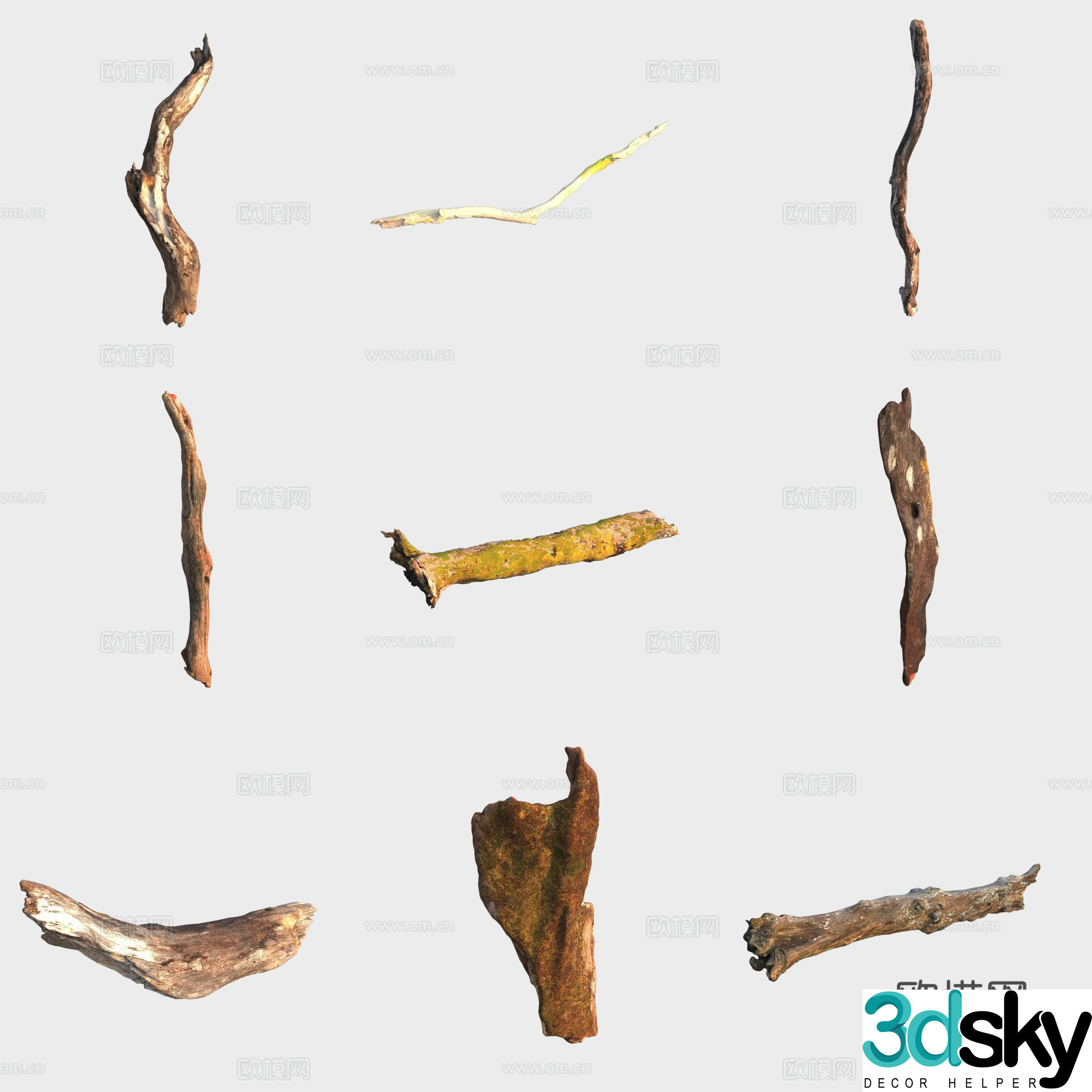 Trunk branch stump dead wood 3d model
