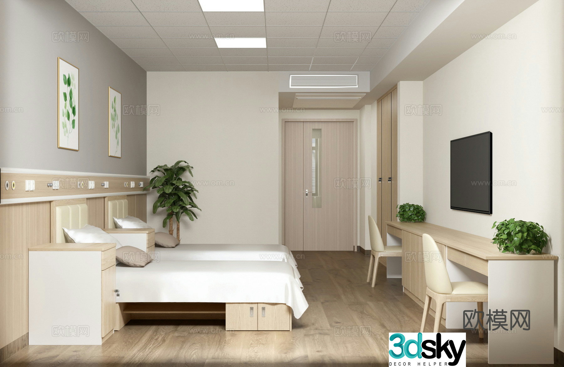 Modern nursing home double room 3d model
