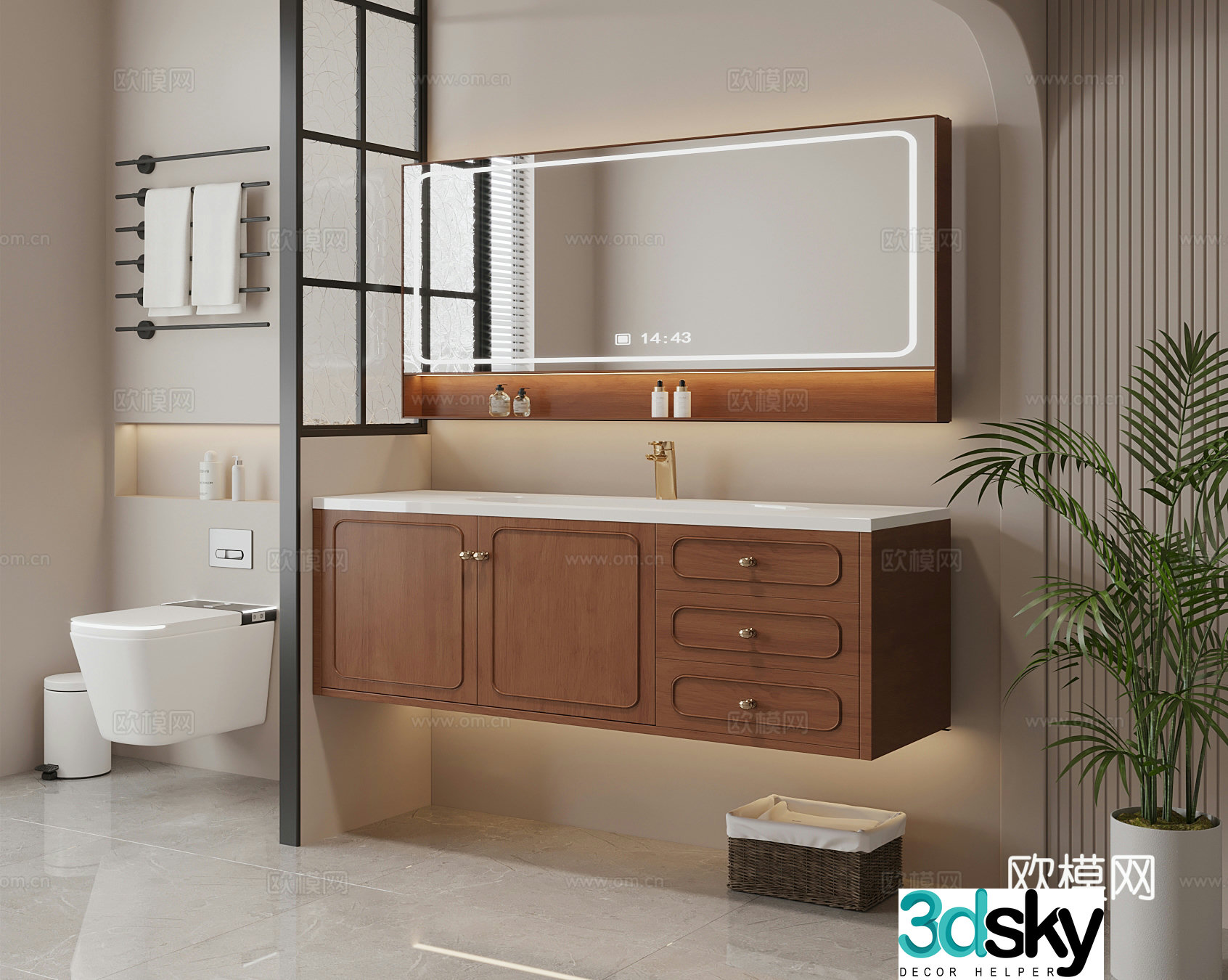 Middle-aged bathroom cabinet toilet 3d model