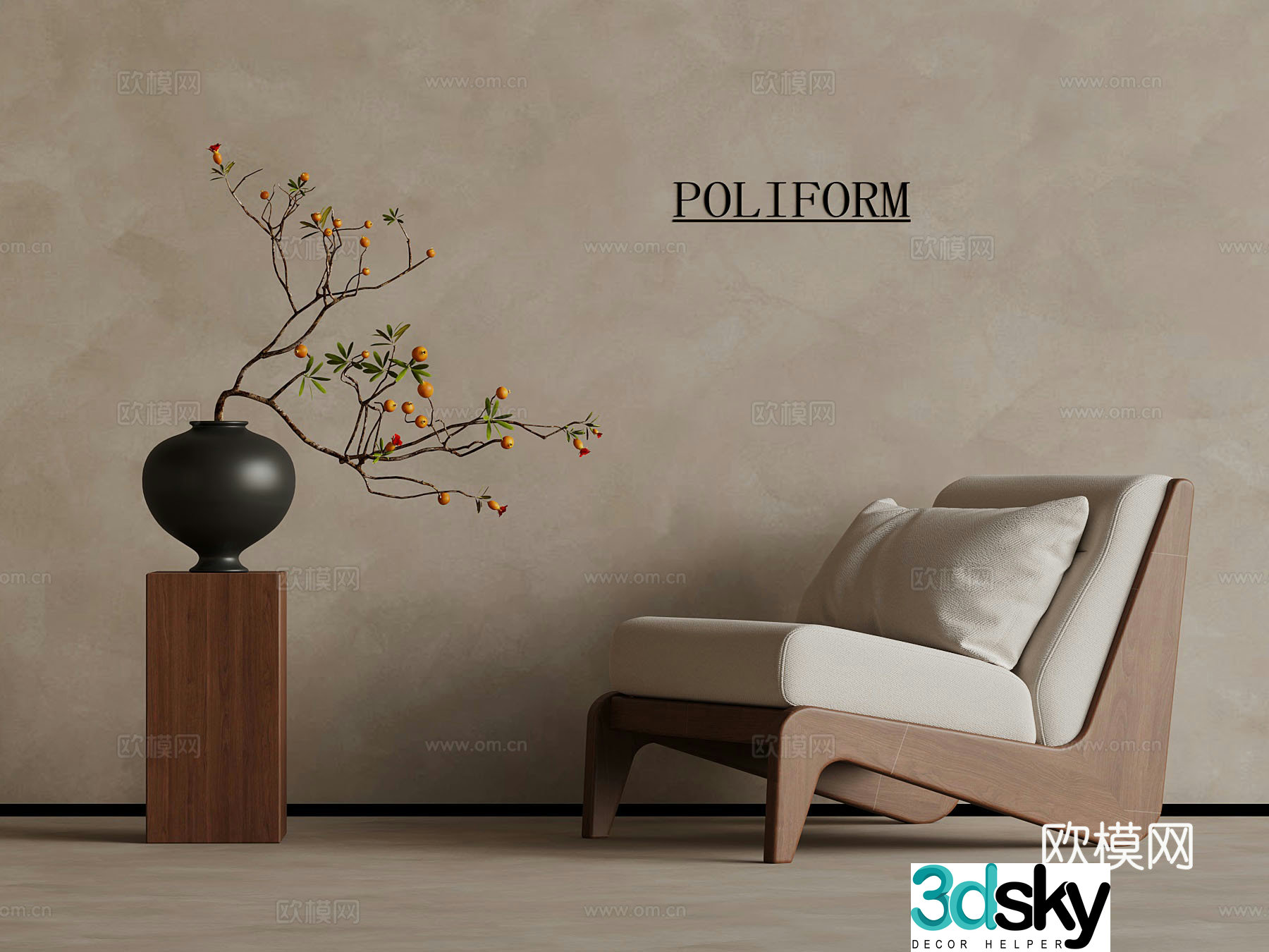 Medium style leisure chair with side ornaments 3D model