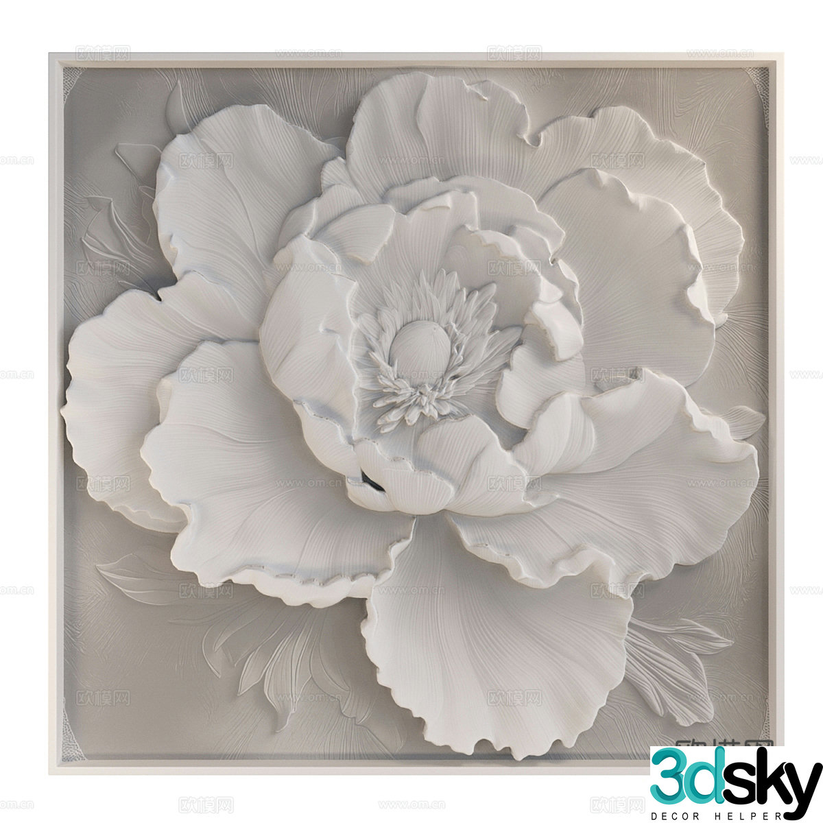 New Chinese style peony flower bas-relief hanging ornament 3D model
