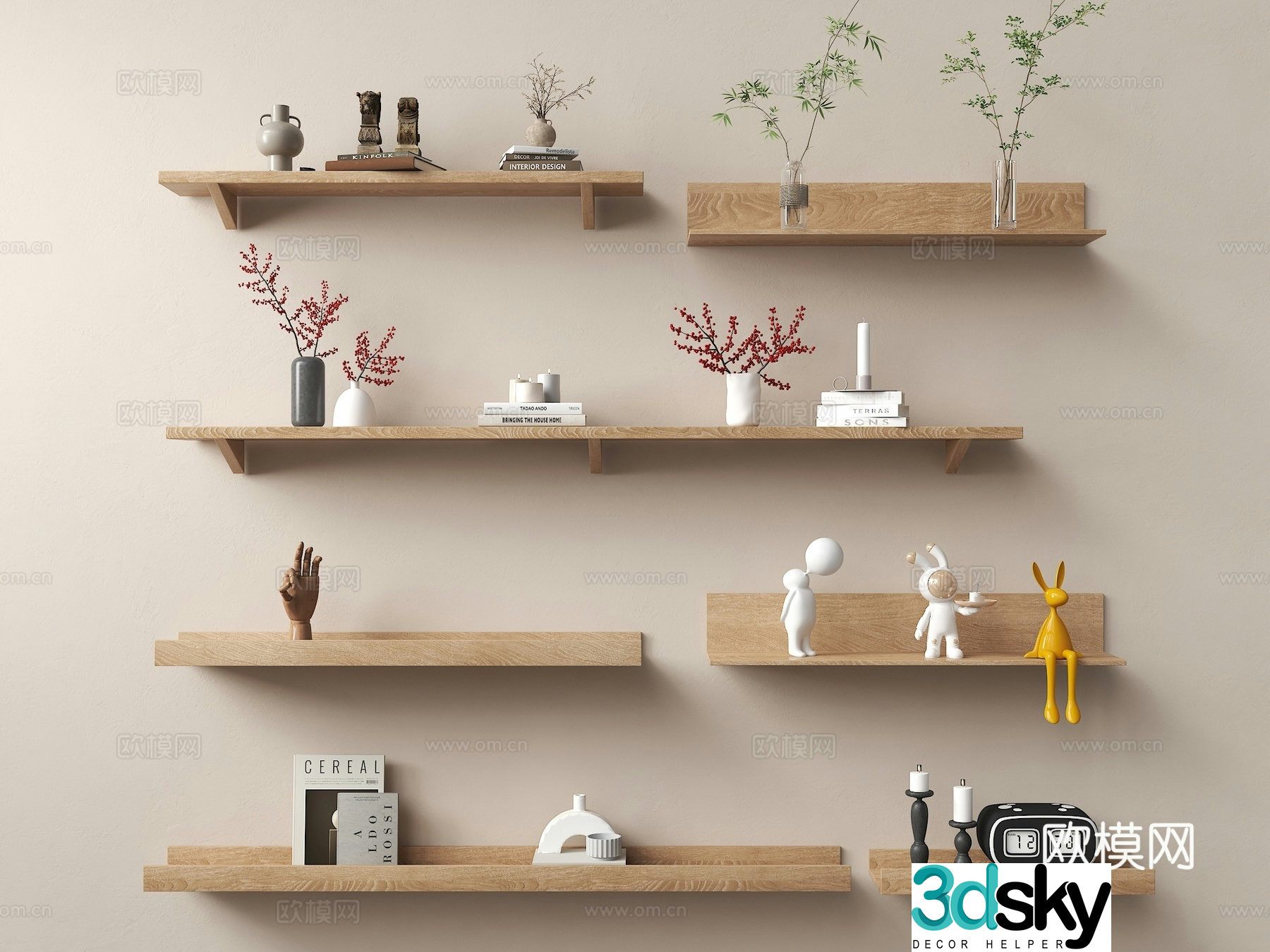 Modern shelf Layer bookshelf Solid wood shelf Modern magazine Figures Ornaments Decorative 3D model