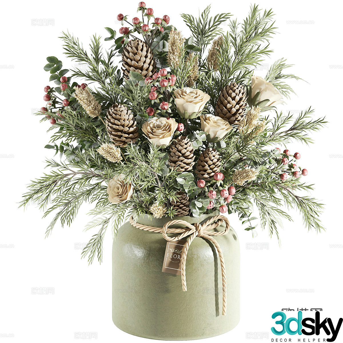 Modern cream style vase floral 3d model