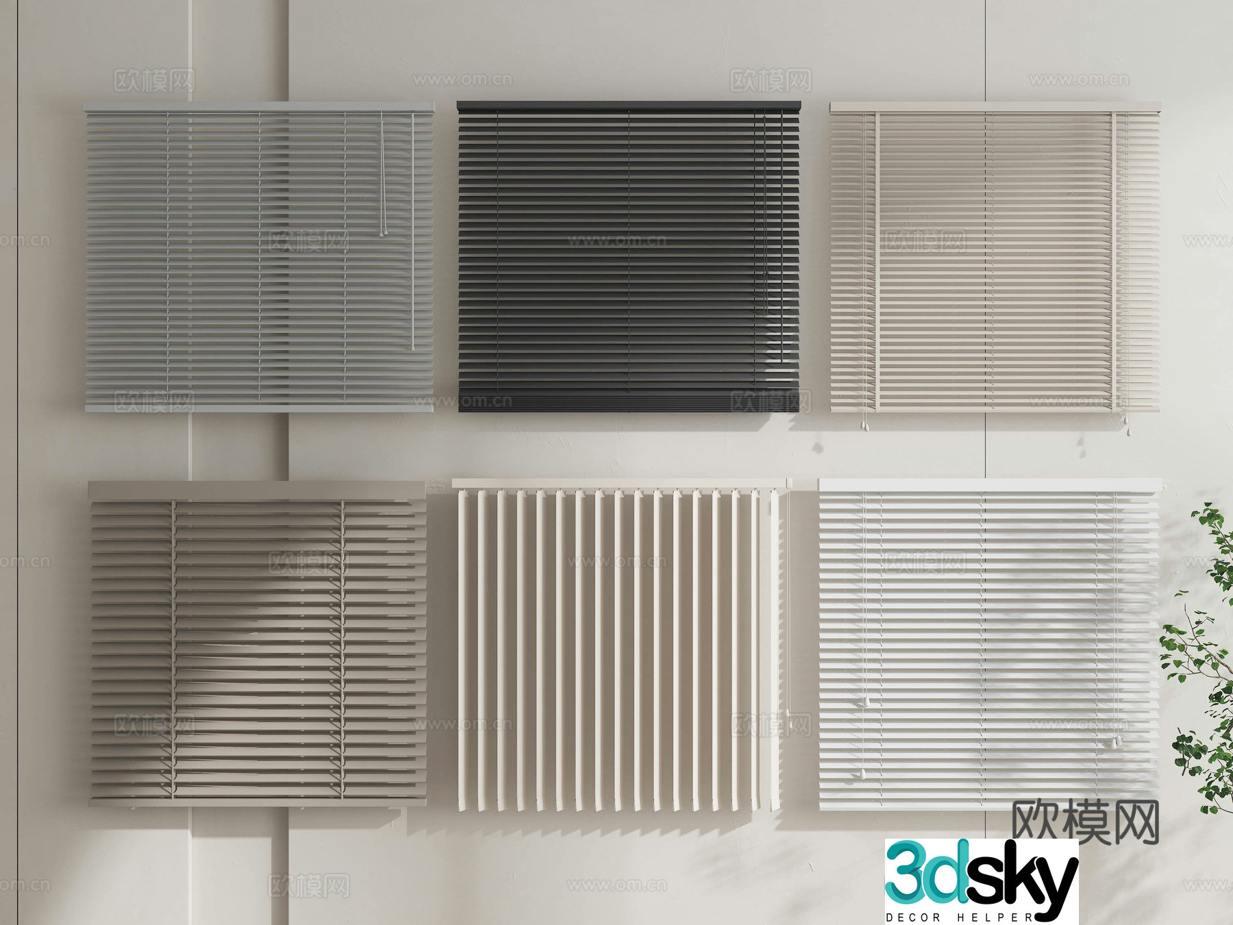 Modern venetian blinds curtains roller blinds pull curtains blackout blinds 3D model