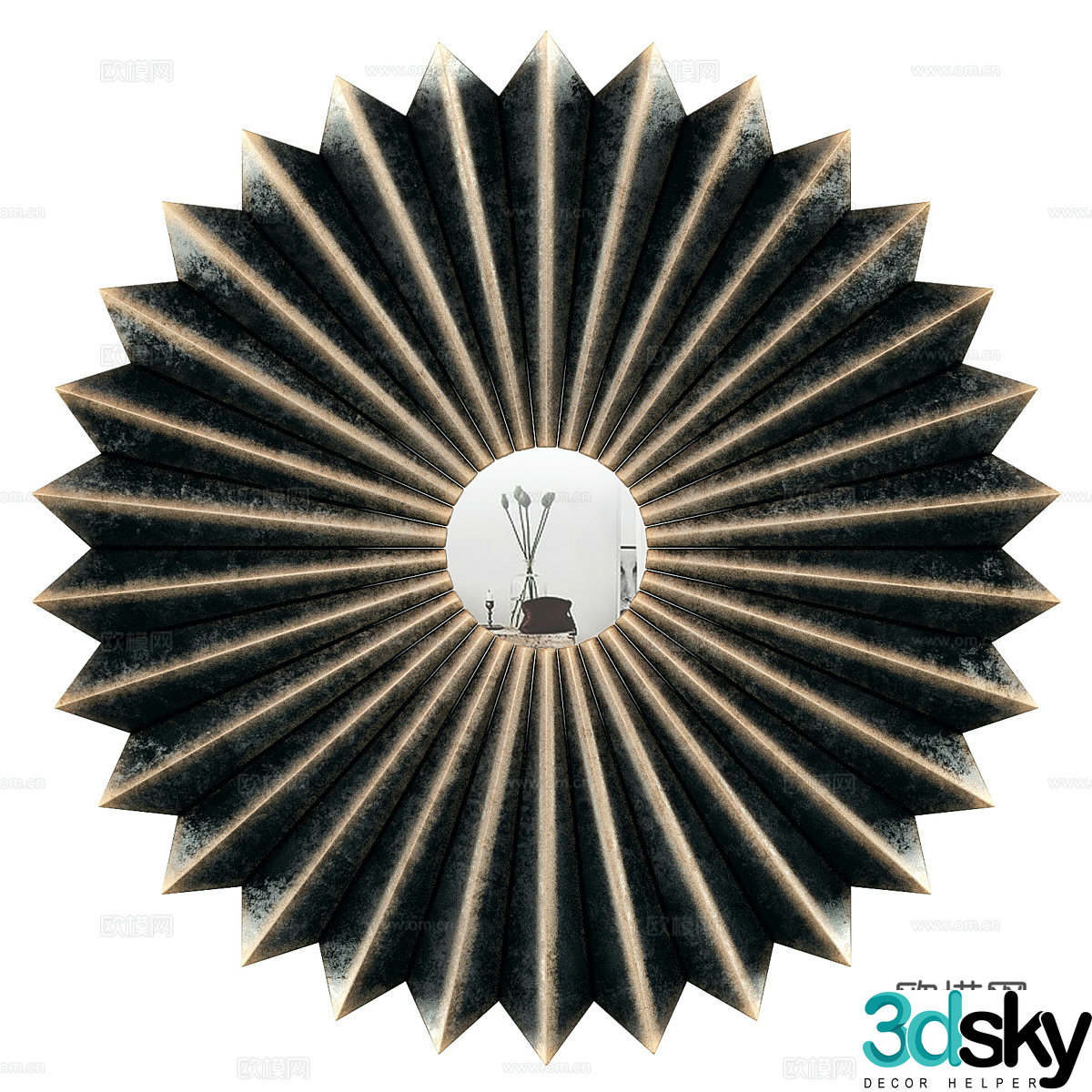 New Chinese style wall decoration sun-shaped mirror 3D model