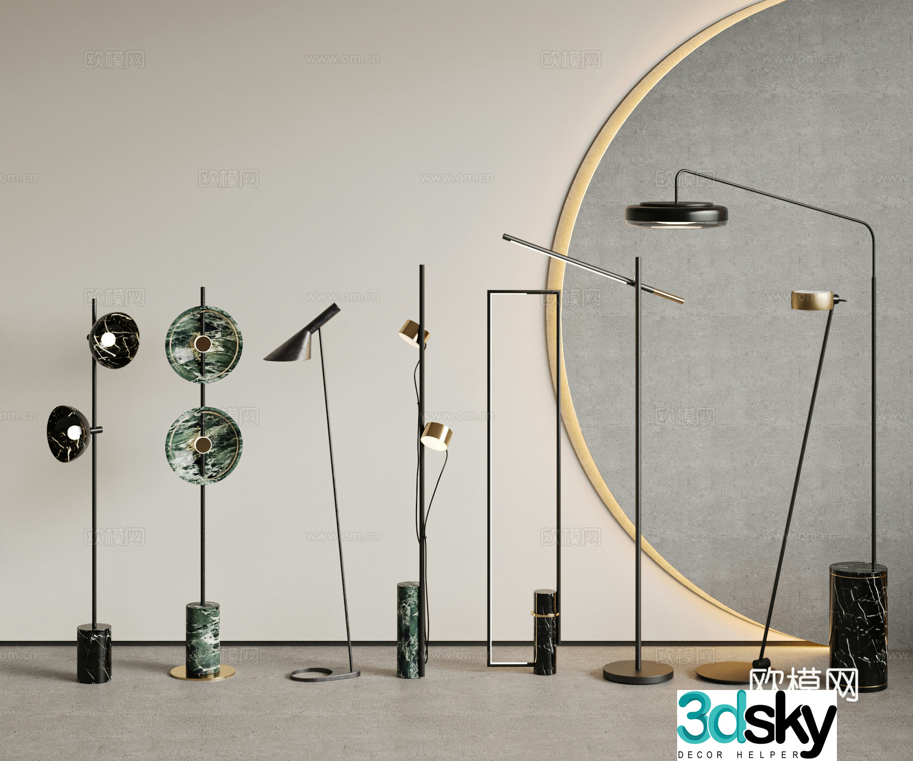 Modern floor lamp combination 3D model