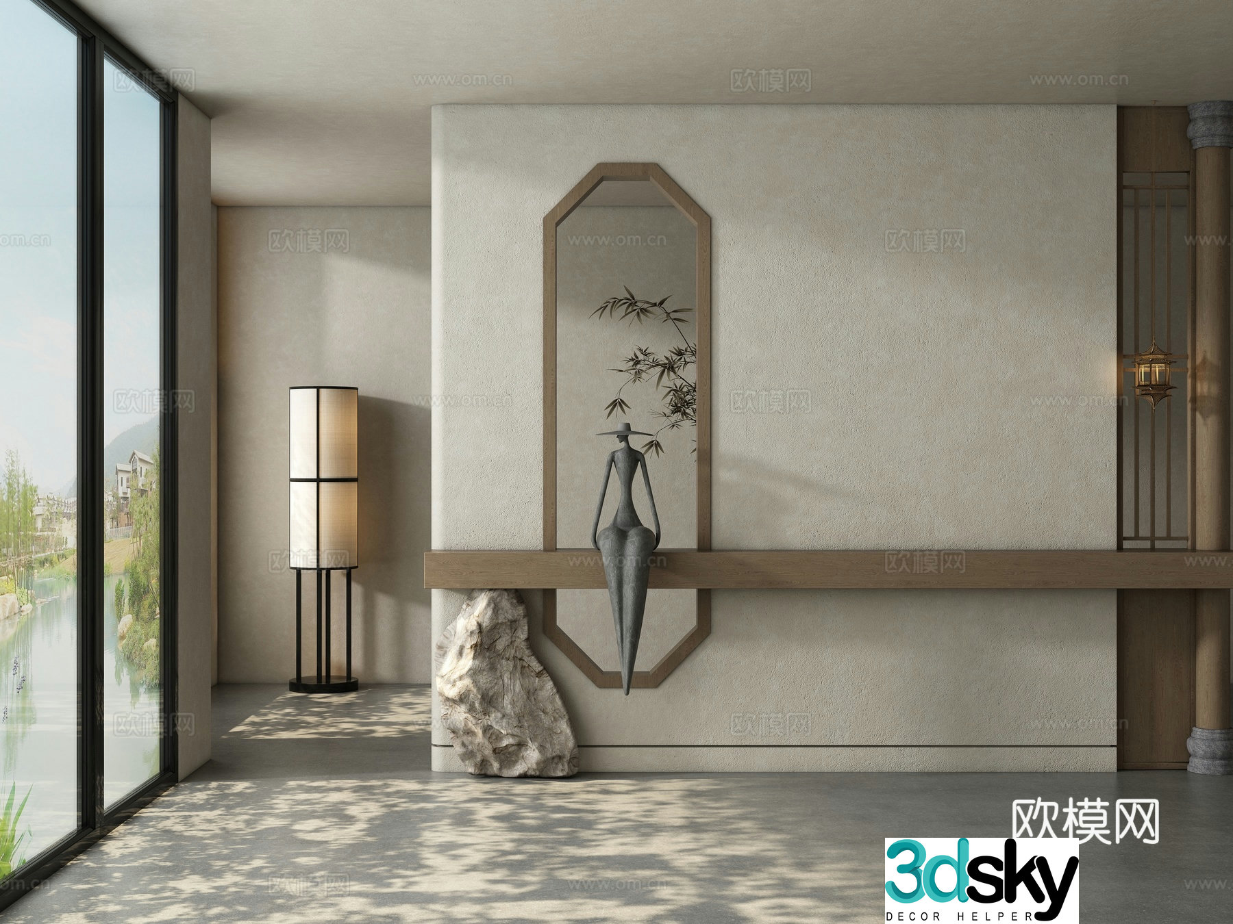 New Chinese style partition 3D model of entrance