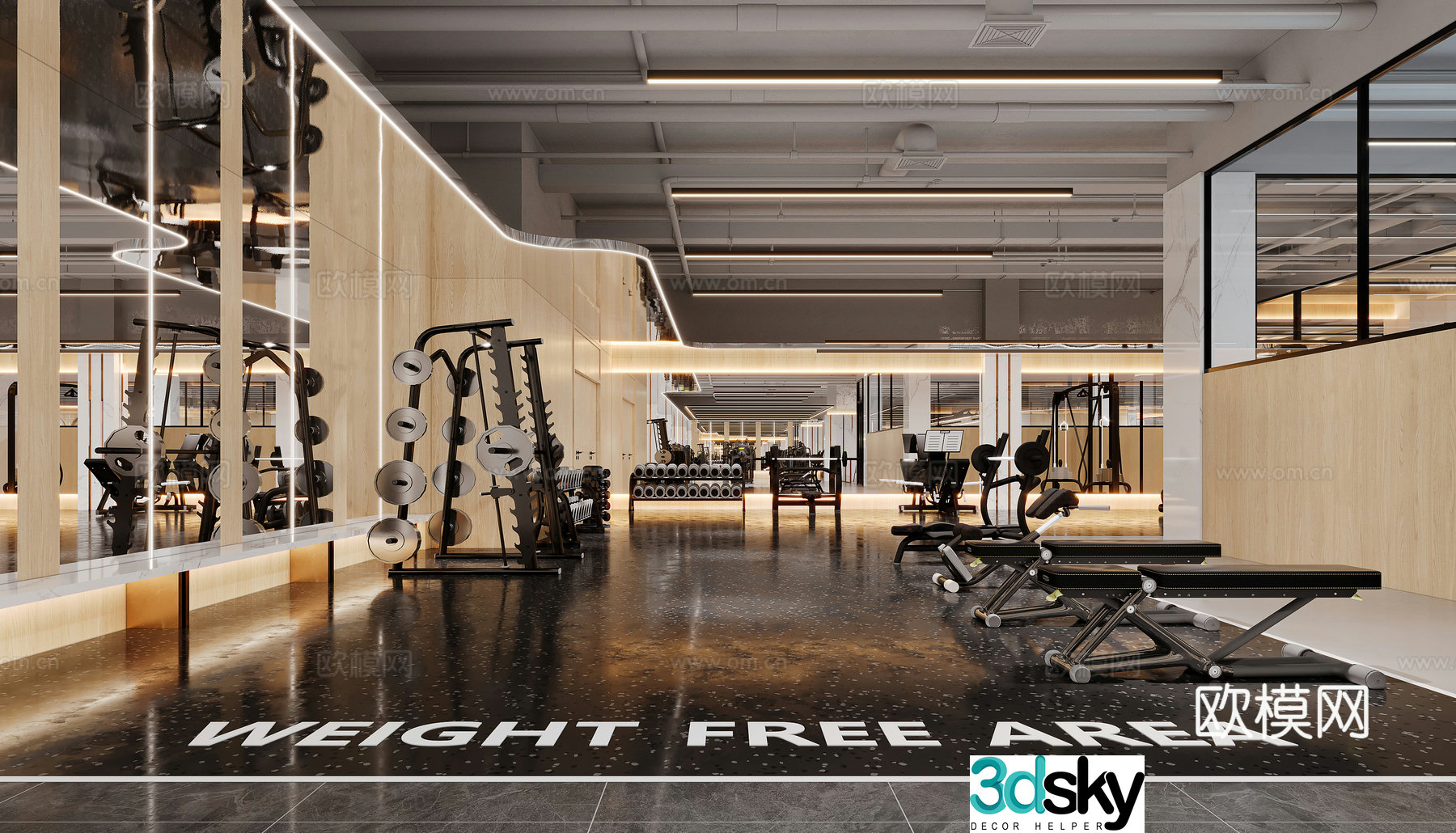 Modern indoor physical exercise hall 3d model