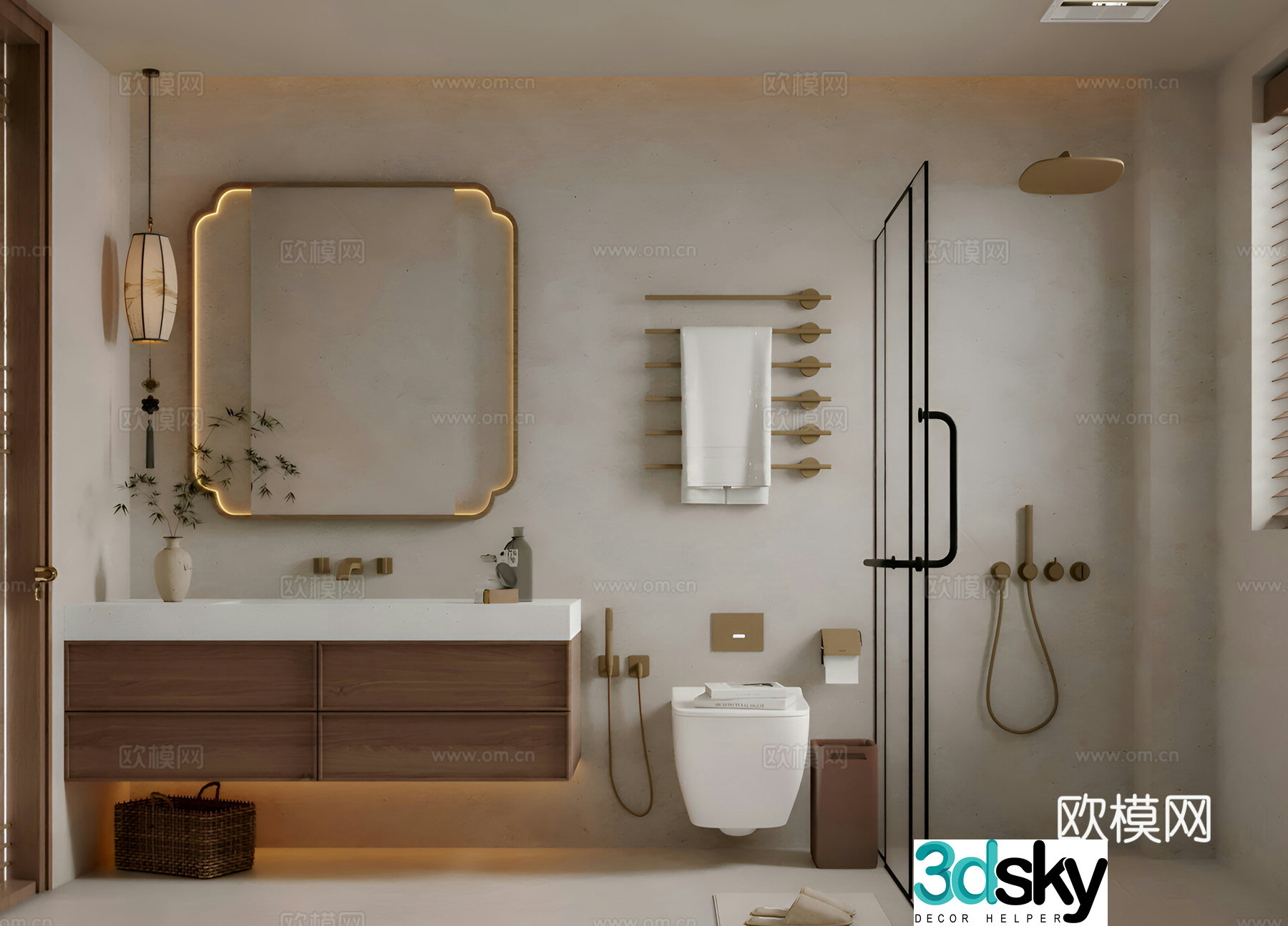 Zen retro bathroom Song family Zen bathroom 3d model