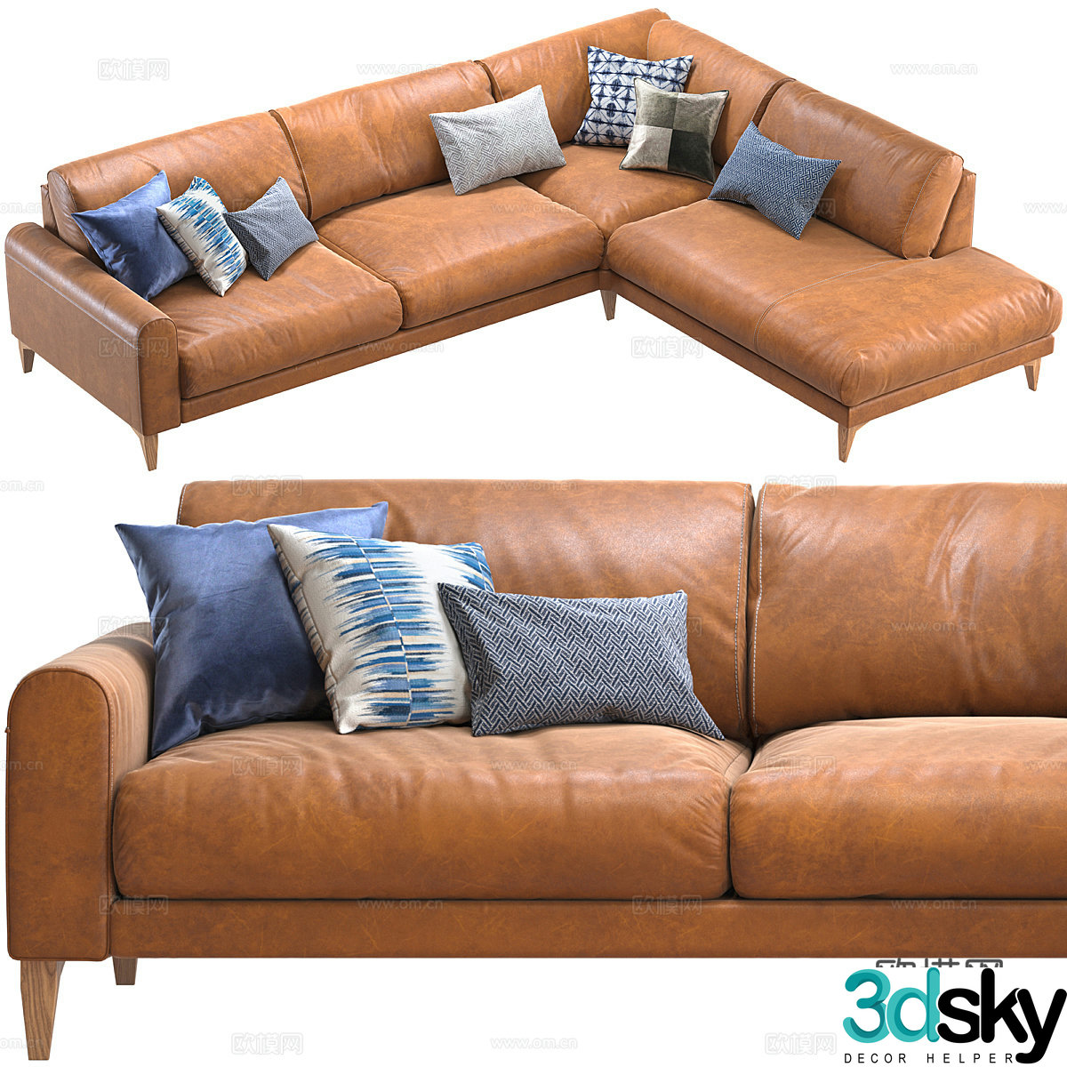 Modern Italian Joy Leather Corner Sofa 3D Model