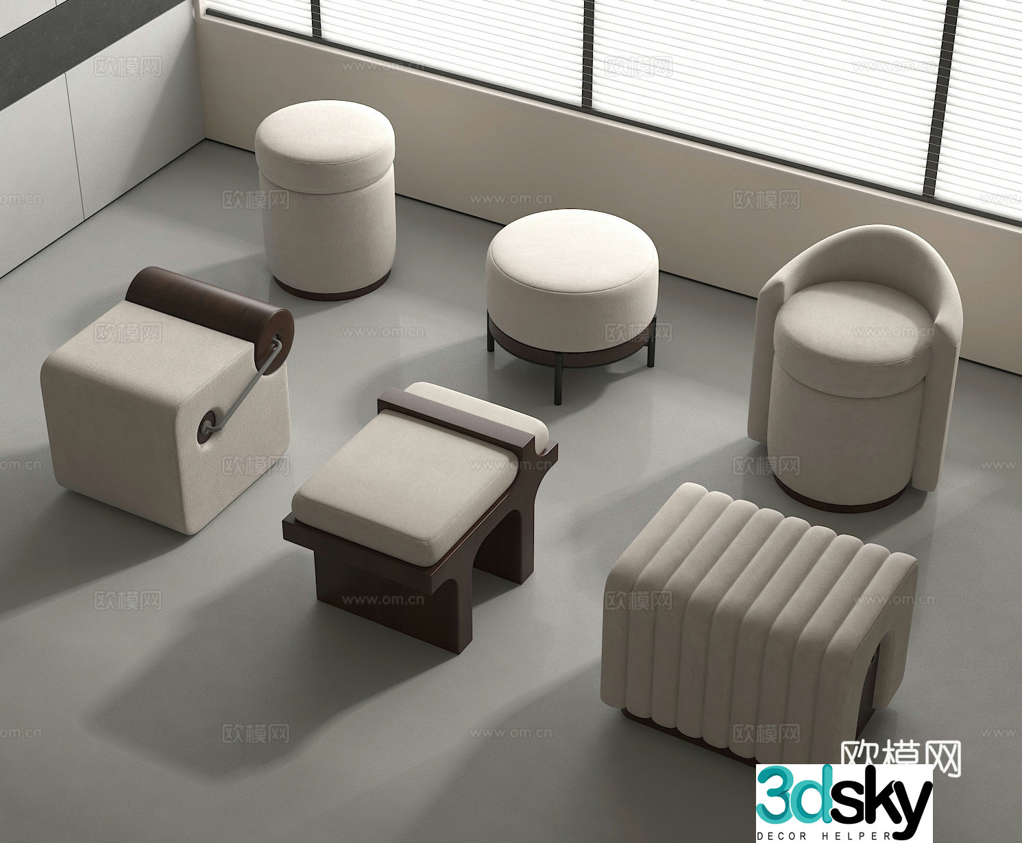 Sofa stool leisure chair makeup stool shoe change stool 3d model